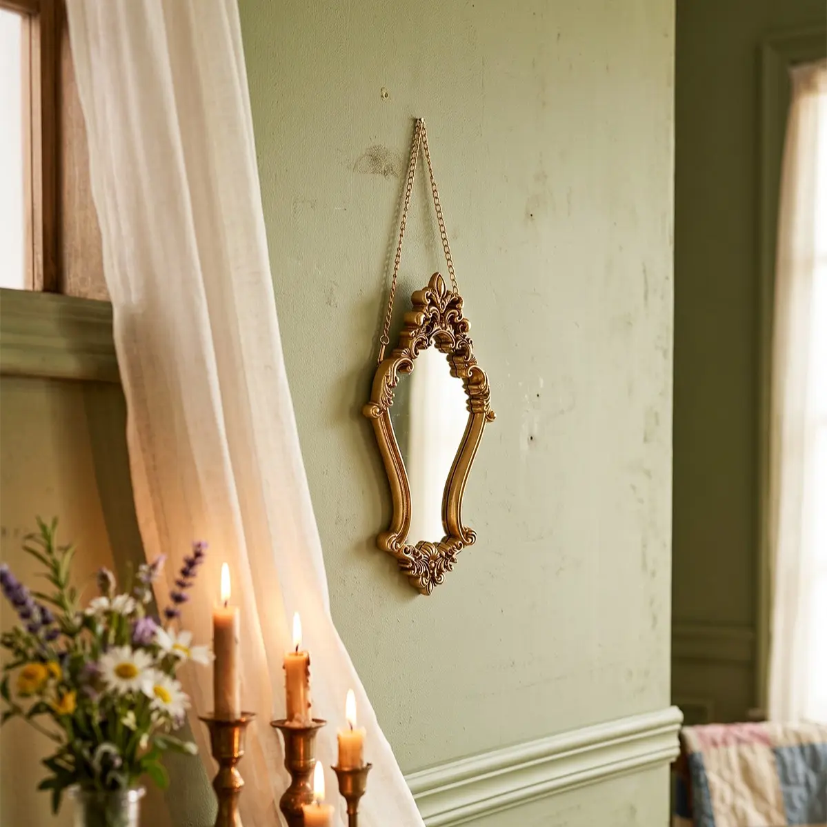 European Classical Rococo Carved Mirror, Resin Hand-Painted Wall-Mounted Makeup Mirror, Wall Decorative Mirror, Bathroom Decor, Home Decoration Gift