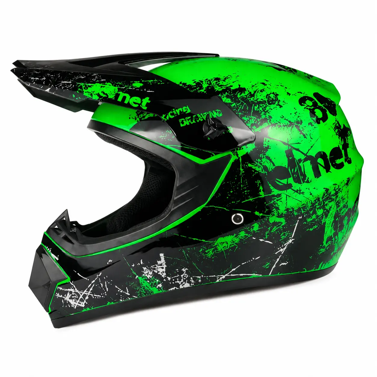 Full Face Motorcycle Biker Helmet, DOT Certified ABS Shell with Blue Graphic & Flip-Up Shield, Off-Road MX Racing Kit for Adults & Youth with Goggles & Gloves, Dirt Bike, Atv, Unisex