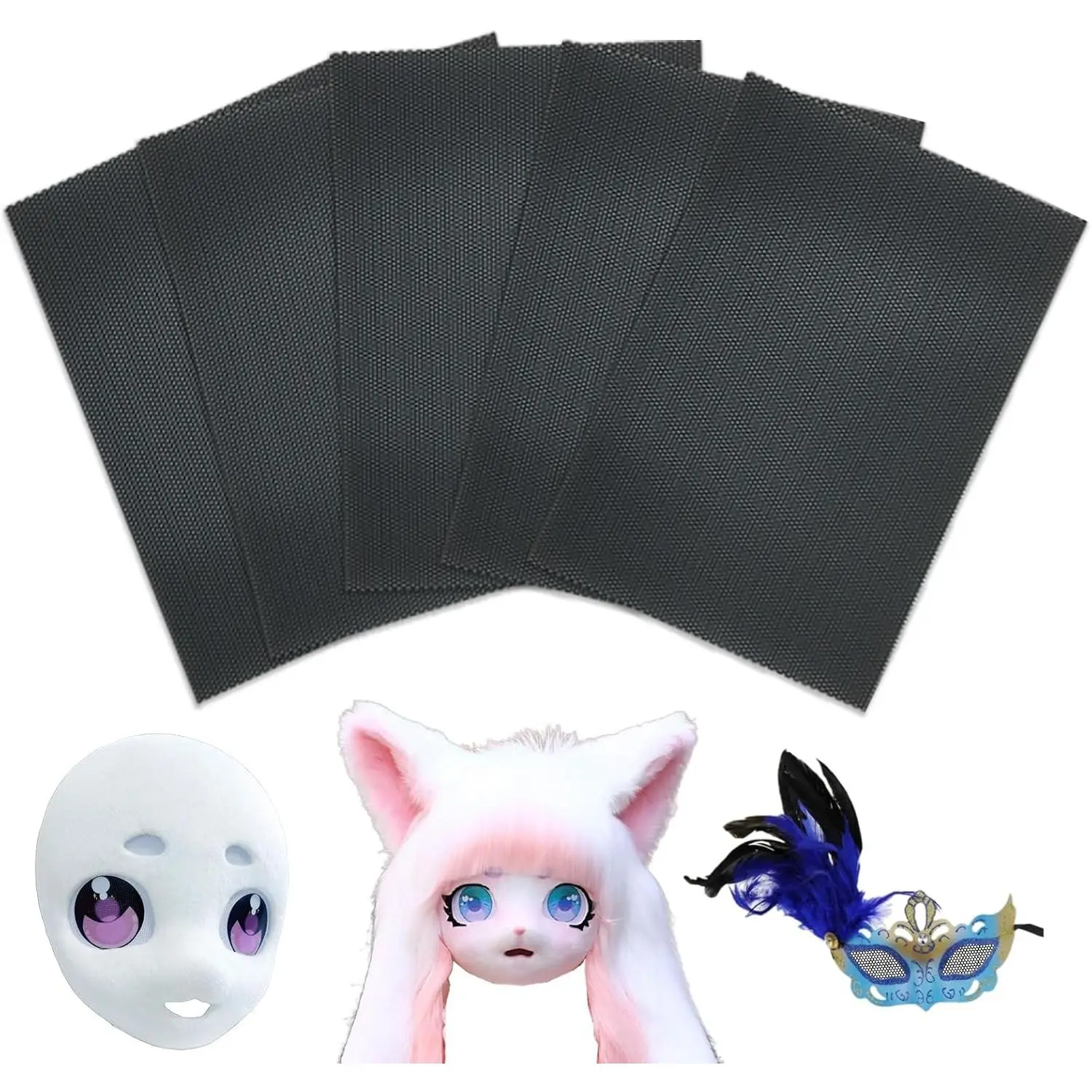 Fursuit Eye Mesh Printable PVC Plastic Eye Mesh Sheet for Mask 11.81 x 7.87 inches Waterproof Mesh Sheets for Fursuits Furry Costume Roleplay Props Craft Making 5 Sheets Black