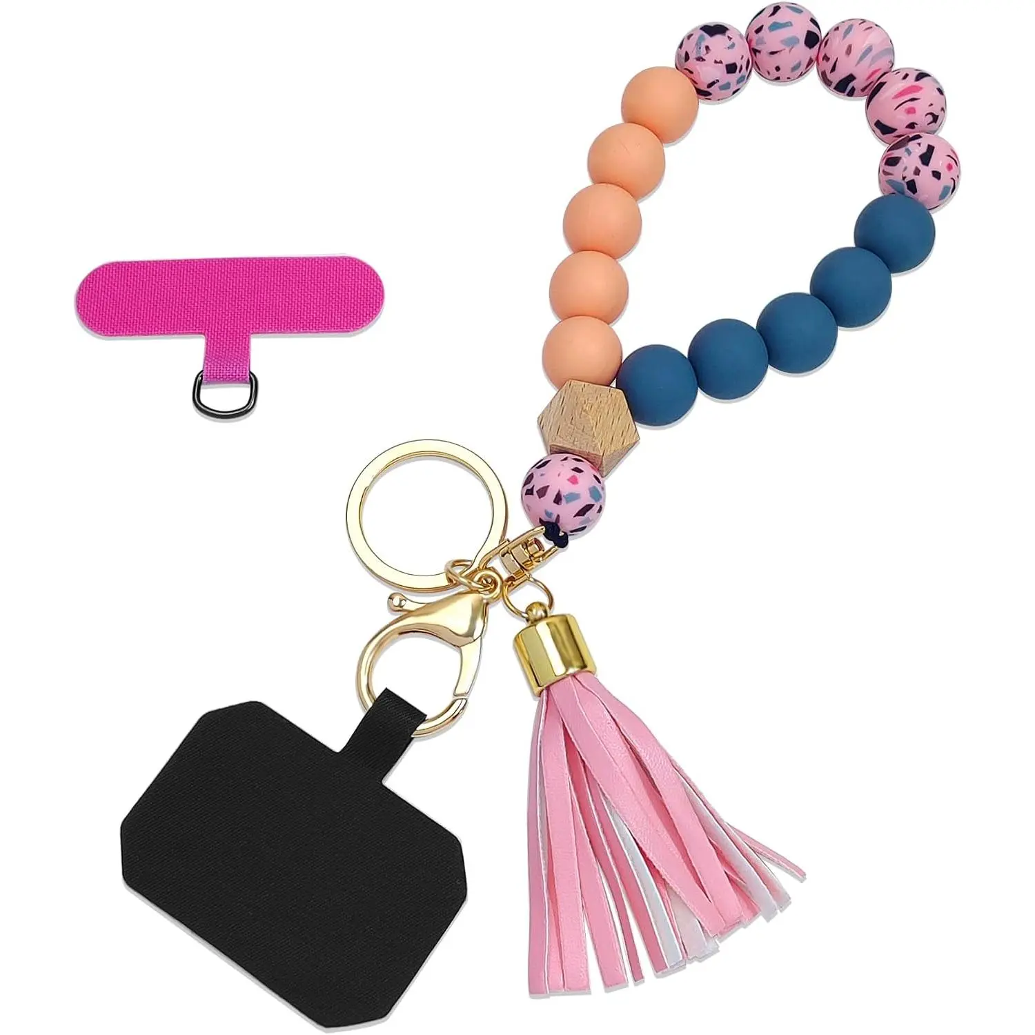 Phone Lanyard  Beaded Phone Wrist Strap Cute Elastic Cell Phone Wristlet Chain Bracelet with 2 Tether Tab
