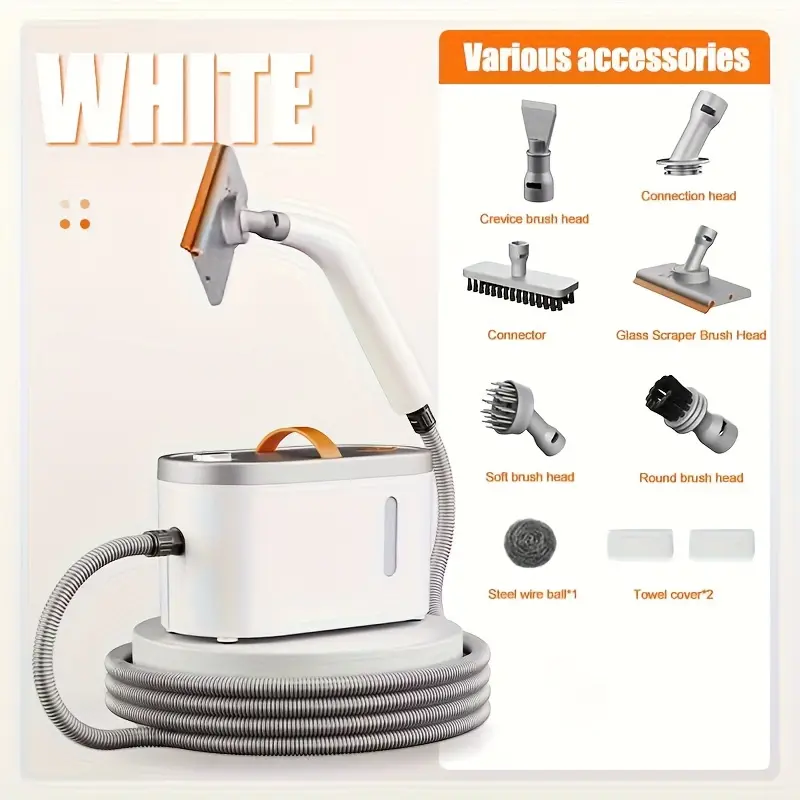 Handheld Electric Steam Cleaner 4.4 Bar High Pressure Fast Heat Design, 6 Versatile Replacement Heads, Large Capacity Tank with Dual Safety Auto Protection, Ideal Deep Cleaning Tool for Home & Car Surfaces