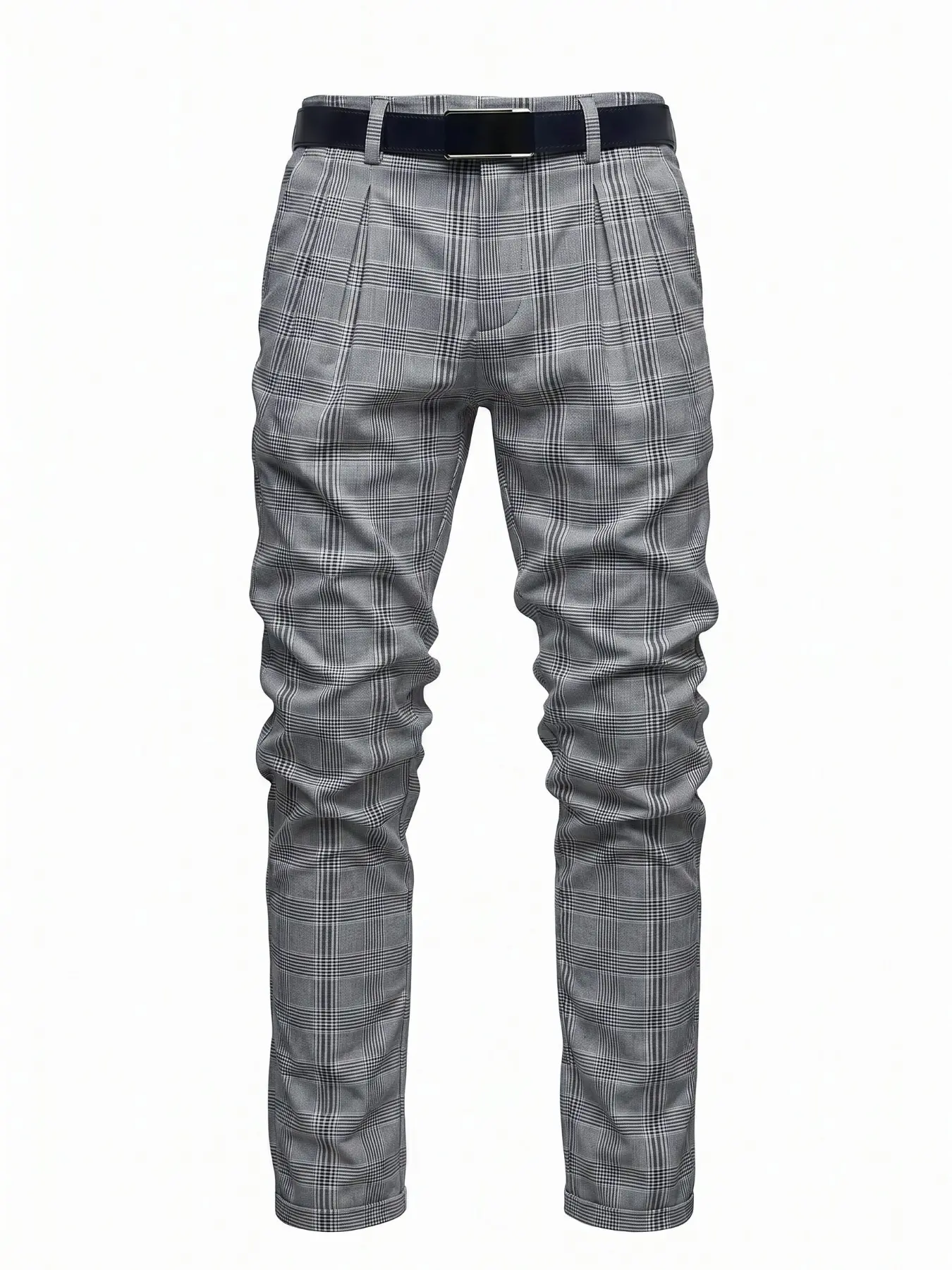 Fashion Classic Men's Business Suit Pants, Stretchy Elastic Comfort, All Seasons, Houndstooth Pattern, Ankle Length, Button Fly Trousers, Fitted, No Belt Included, Business Work Trousers