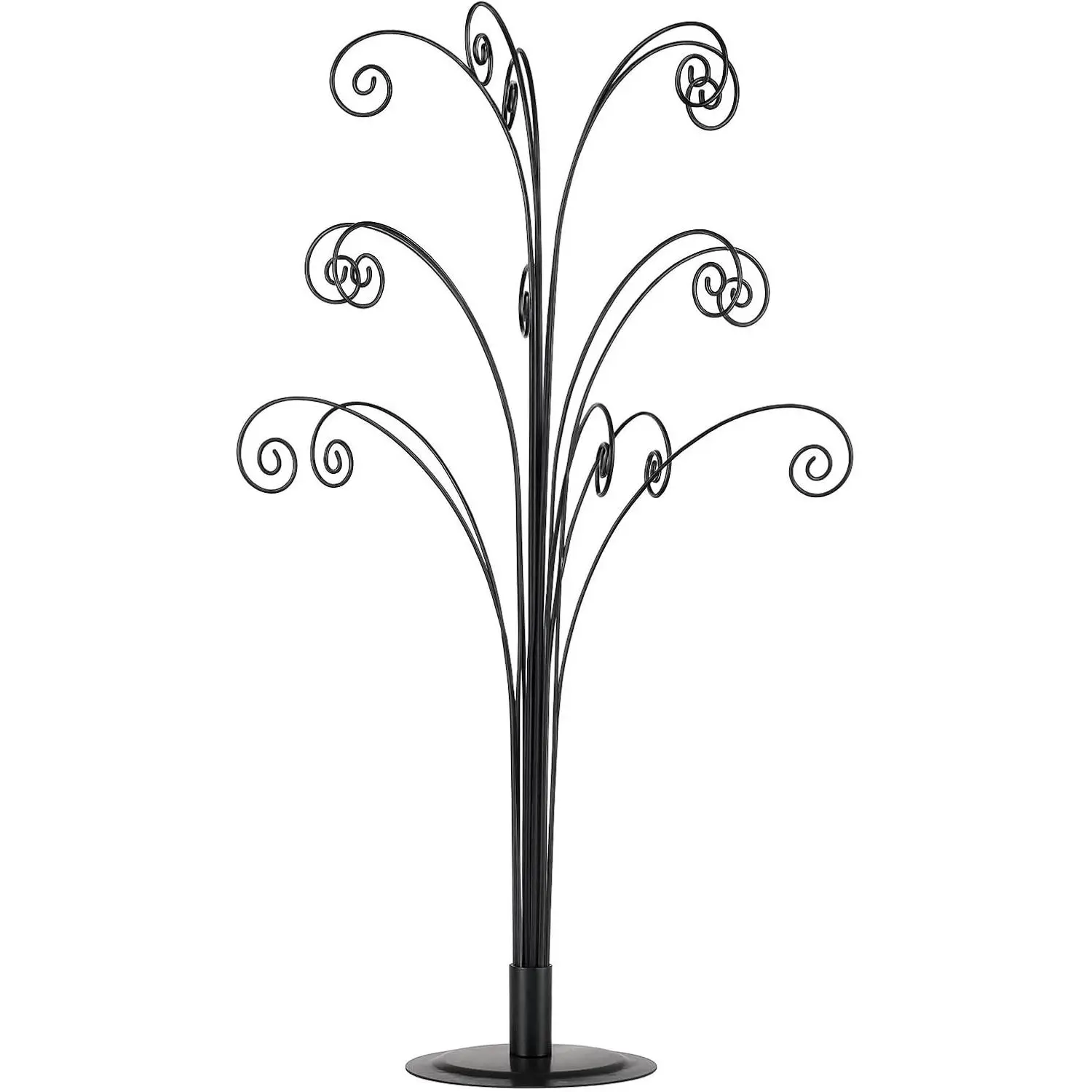 Minimalist Metal Ornament Display Tree - 20 in Tall, Black Plated, Sturdy Base, Smooth Hanger, Holds 15 Ornaments