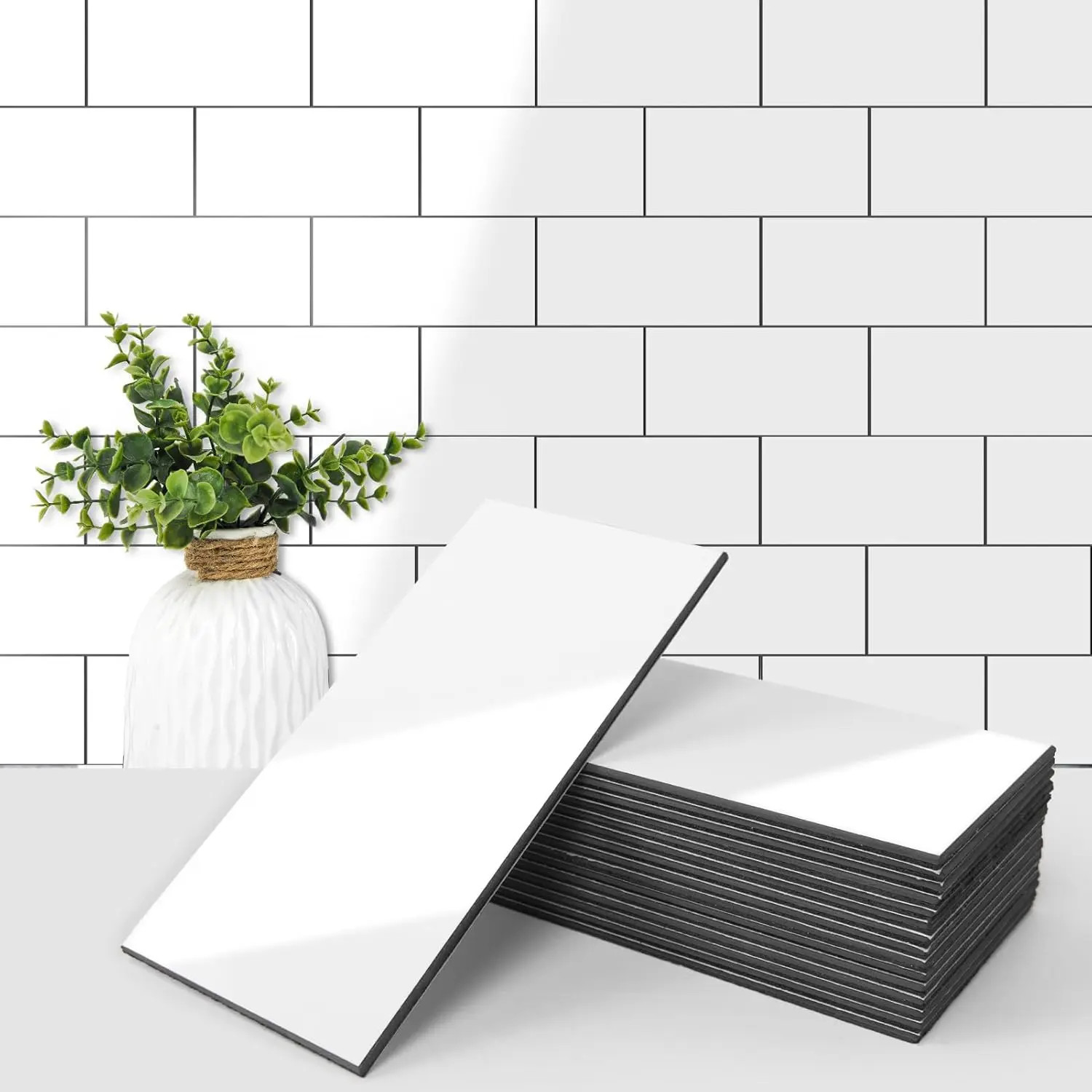 102- Peel and Stick Wall Tile for Kitchen Backsplash, Bathroom, Fireplace, 3in. x 6in. Stick  Subway Tile, Glossy White