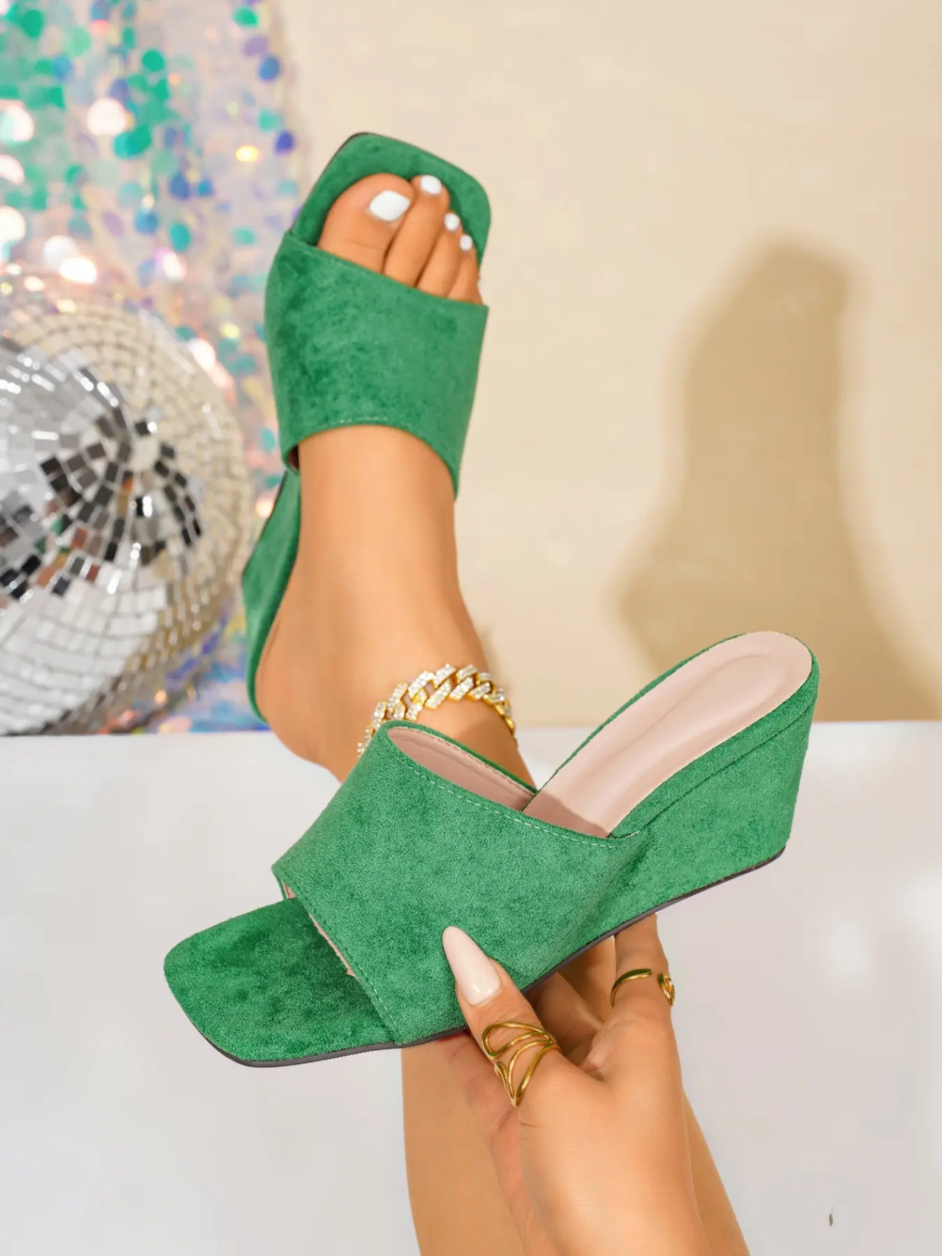Women's Solid Color Sandals, Thick Sole High Heel Summer Elegant New Fashion Casual Shoes, Comfortable Wedge Heels for Daily Wear, Fashionable Wedge Shoes