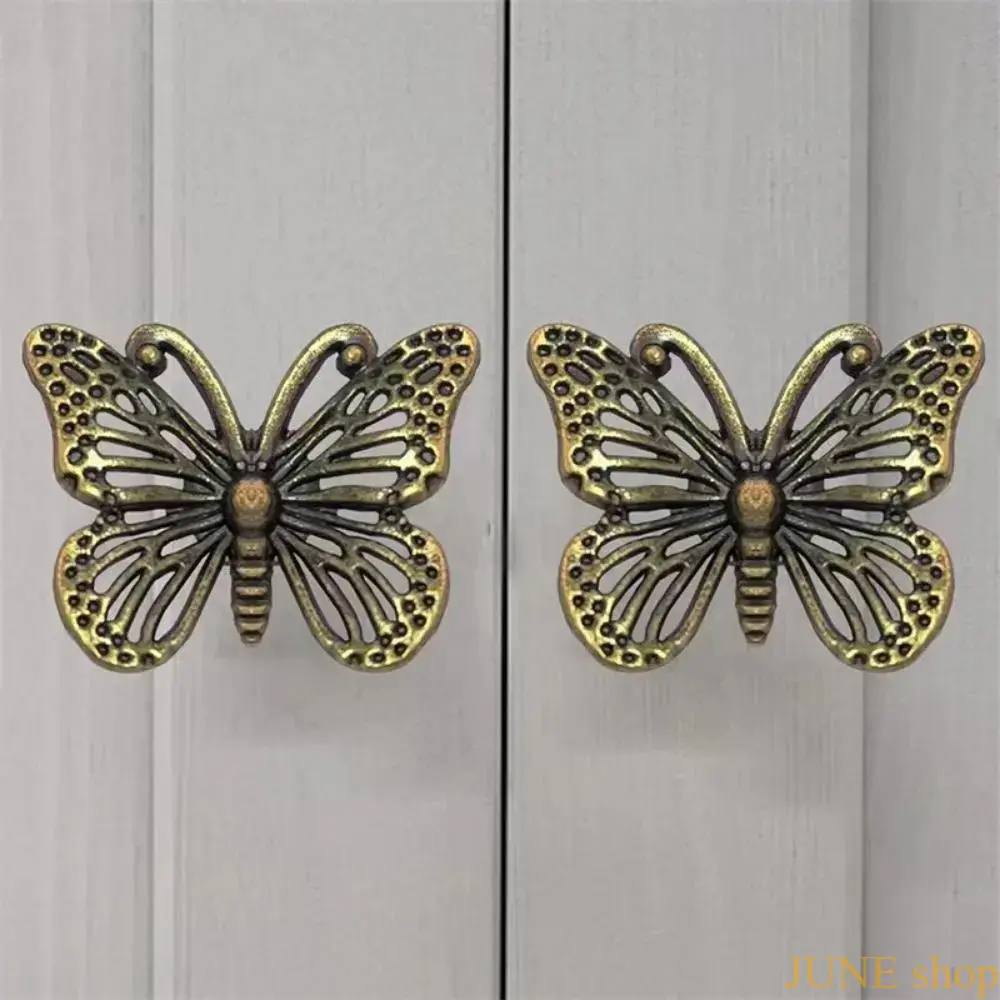 Six Pieces Vintage Butterfly Pull Handle Set With Hollow Out Carving Craft, Hardware Fittings For Wardrobe Drawer Jewelry Box Cabinet Door Renovation, Widely Used For Handcraft Production Vintage Interior Layout And Diy Creative Decoration Projects