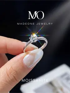 1 Pc Exquisite Six Prong Halo Copper Ring with 0.5ct Synthetic Moissanite for Women Eternal Promise Fine Jewelry