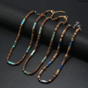Bohemian Coconut Shell Beaded Choker Necklace, Natural Stone Beaded Necklaces for Surfer Beach Enthusiasts