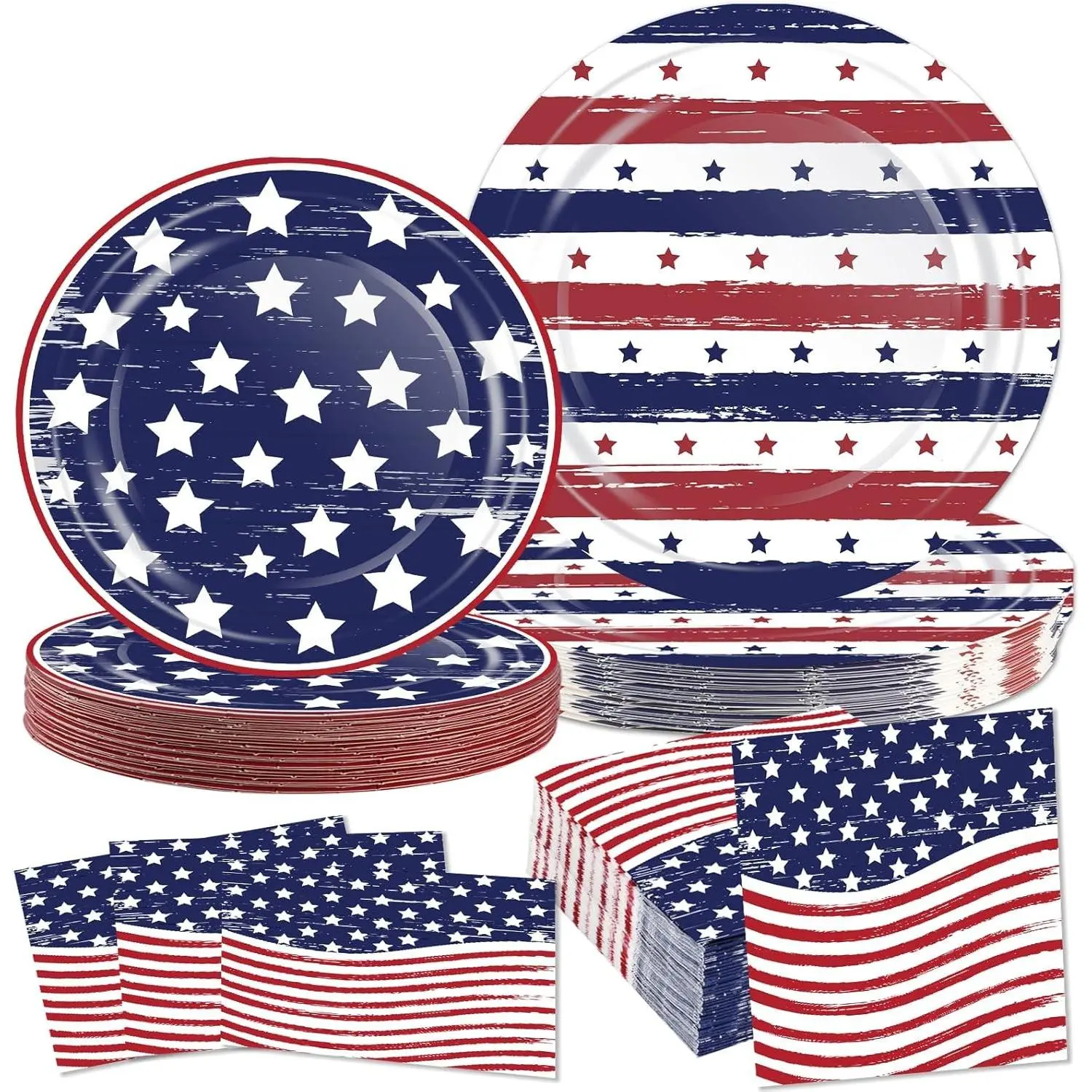 Thick 75-Pcs American Flag Patriotic Disposable Tableware Set - Paper Plates, Napkins for 4th of July, Veterans Party Supplies, Serves 25
