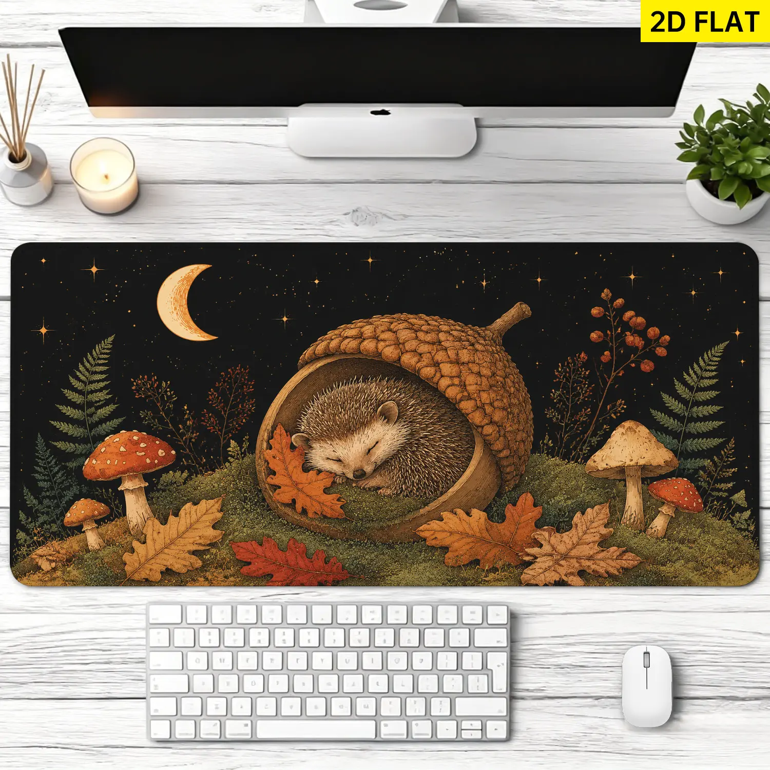 Extra Large hedgehog acorn forest night Mouse Pad,Non Slip Rubber Pad,Desktop Decoration Drotection Pad,Washable,Lock Edge Multi Size,Premium Multipurpose Mousepad For Home,Office,Gift for Family and Friends