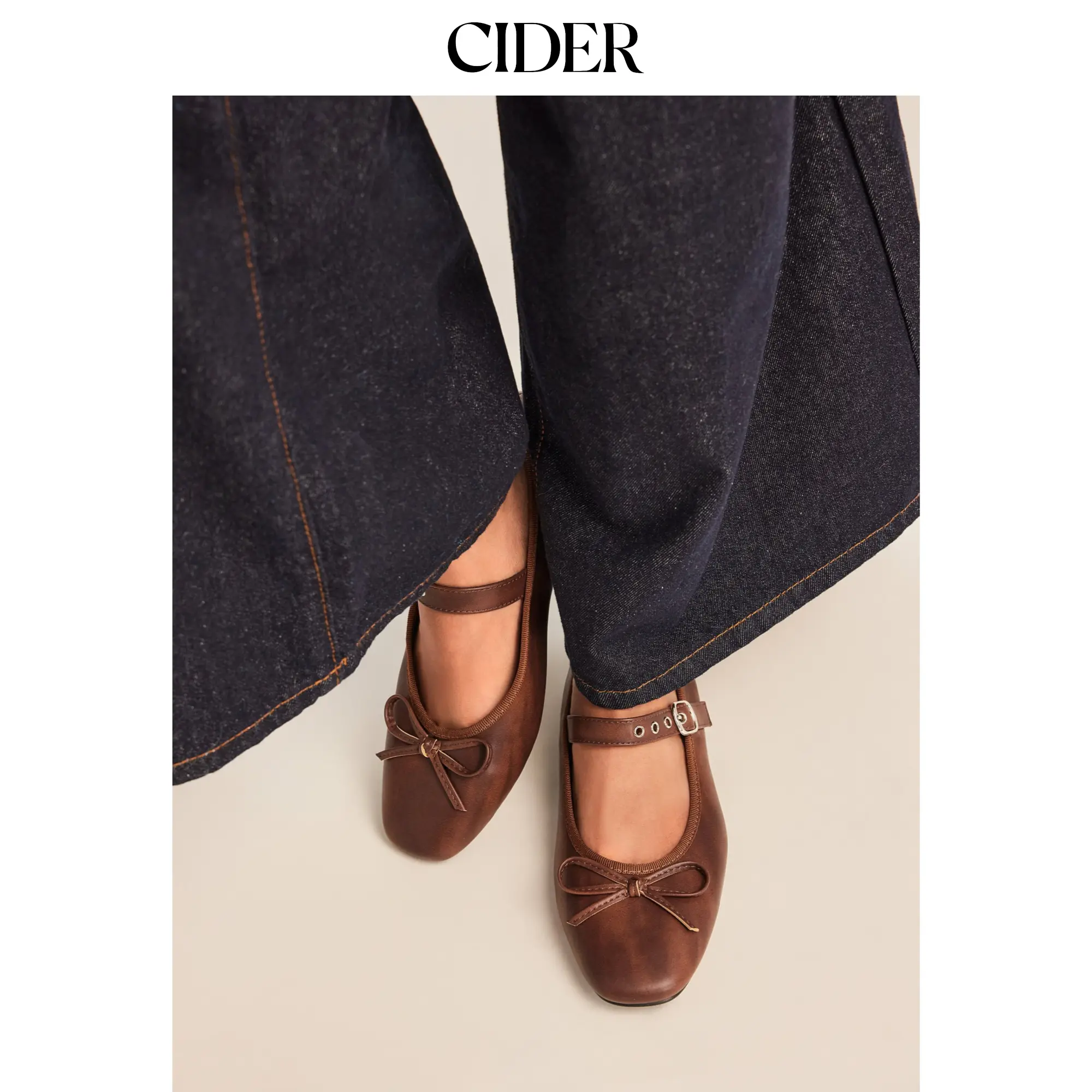 Cider SQUARE TOE BOWKNOT DECOR BUCKLE MARY JANE FLATS SohoChic