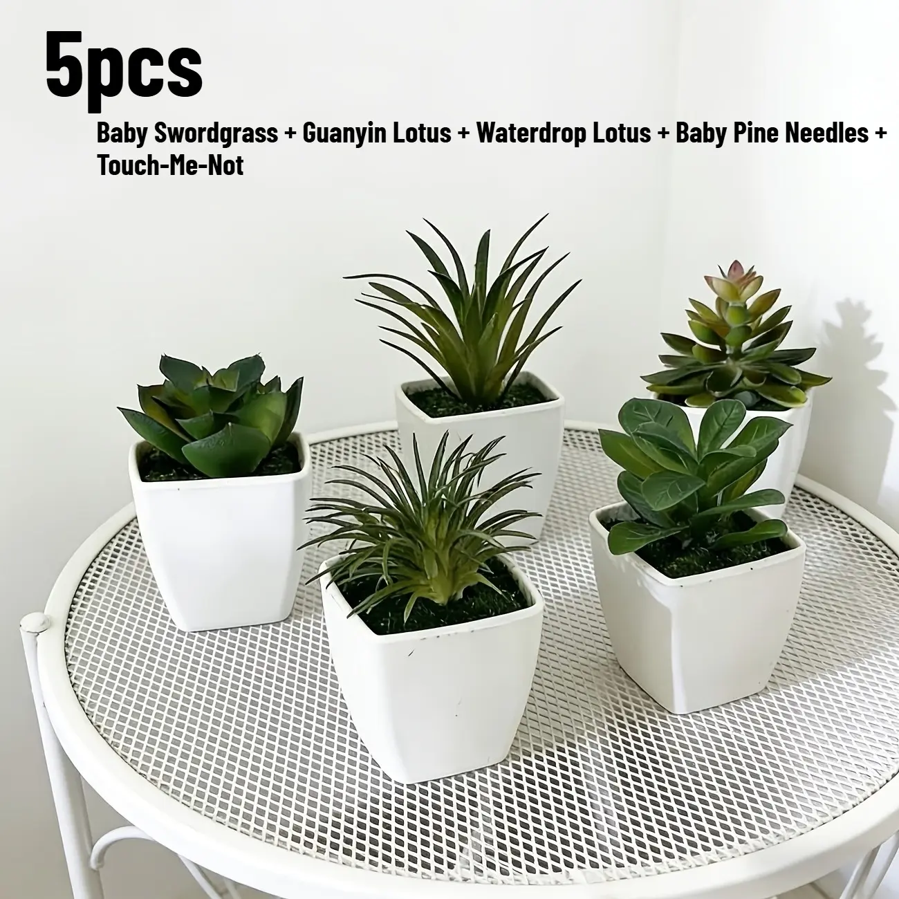 5Pcs Artificial Succulent Potted Plant Set Fake Greenery, Faux Greenery Plants With White Square Pots No Watering Trimming Required Evergreen Fit For Home Decor Adds Cozy Natural Vibe