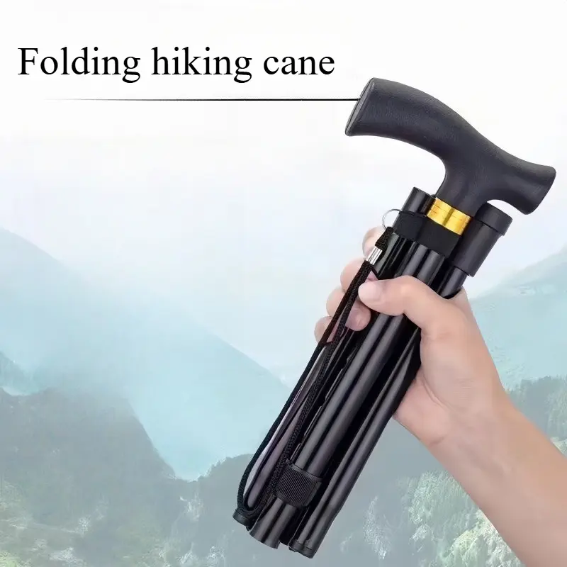 Foldable Titanium Alloy Trekking Poles - Lightweight Adjustable Aluminum Walking Aid for Hiking & Elderly, Retractable Multifunctional Outdoor Accessory