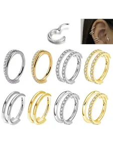 G23 Titanium CZ 16G Hinged Segment Nose Ring Clicker Ear Cartilage Tragus Helix Daith Round Earrings Hoops Body Piercing Jewelry