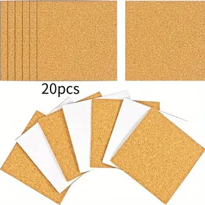 20pcs Self-Adhesive Square or Round Cork Coasters for DIY 4" x 4" Cork Round Cork Tiles Cork Pads Cork Boards Strong Adhesive for Office Home Bar Cafe