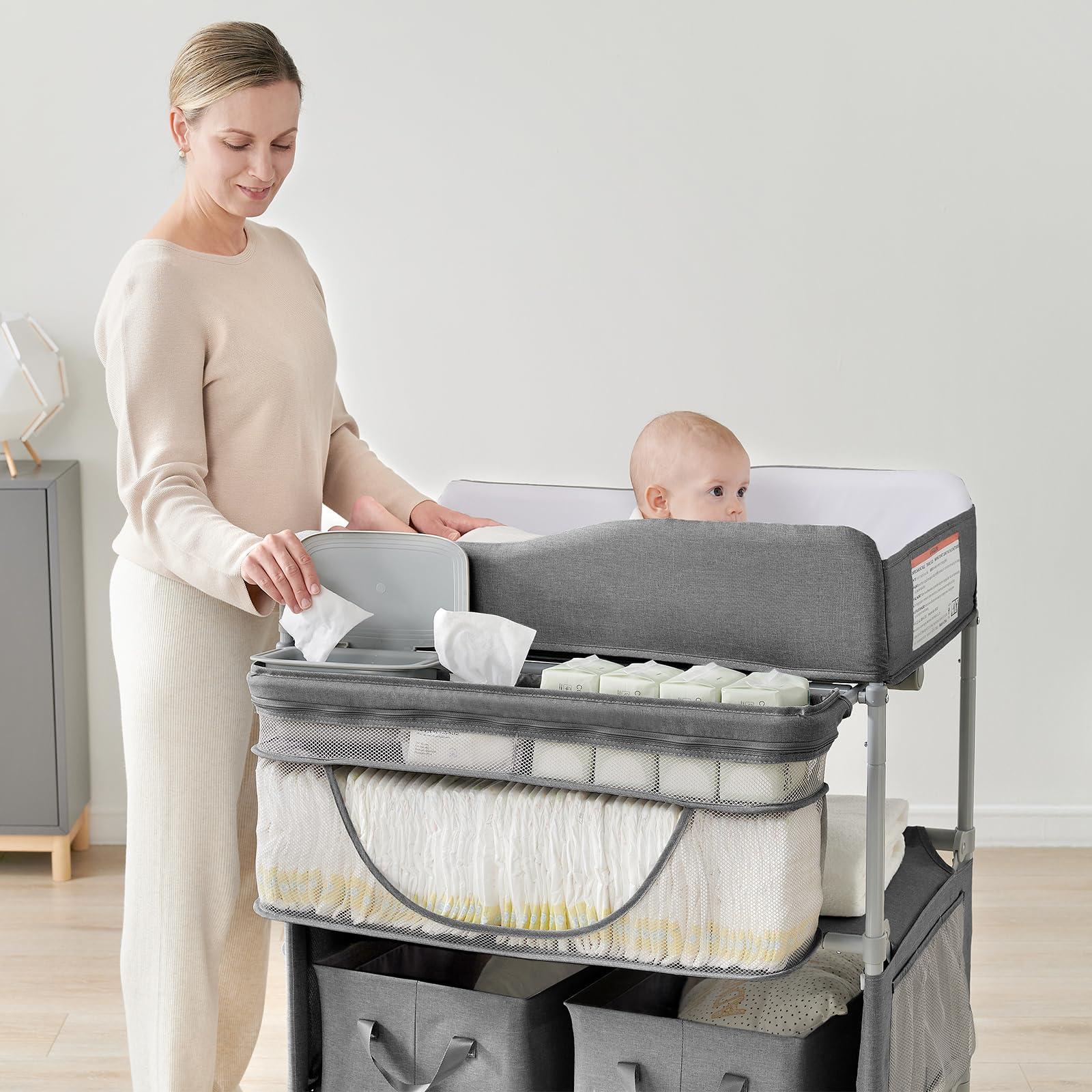 Portable Changing Table  Foldable Dresser Station For Waterproof Diaper Pad Topper Mobile Organizer Darkgrey