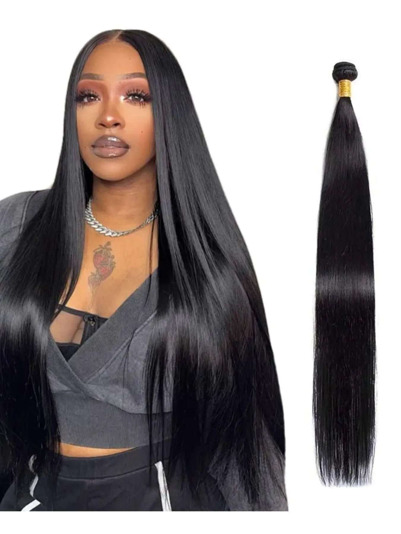 36 Inch Brazilian Remy Straight Hair Extension, Single Strand 140g, Natural 1b,  Synthetic Hair Clip-In Extensions, Artificial Hair Extension