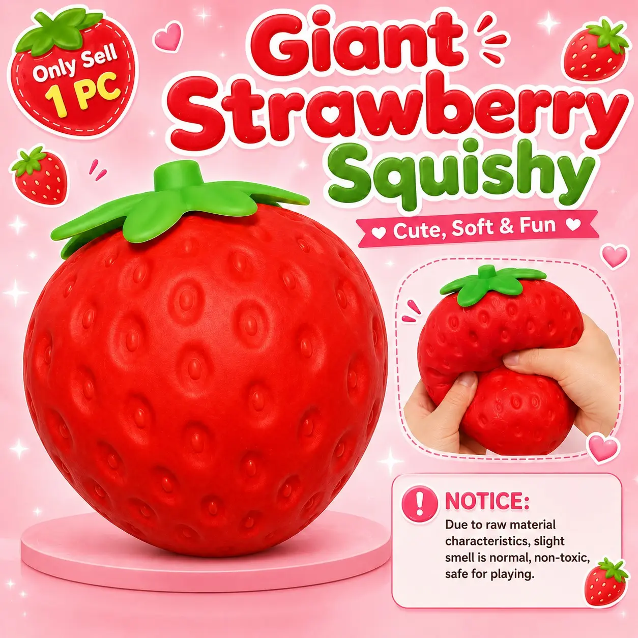 Giant Strawberry Squishy, Strawberry Squishy Squeeze Toy, Realistic Strawberry Slow Rising Stress Ball, Fruity Fidget Toy Stress Reliever, Anxiety Relief Sensory Squishy Toy for Adults Kids, Party Favor & Desk Decor