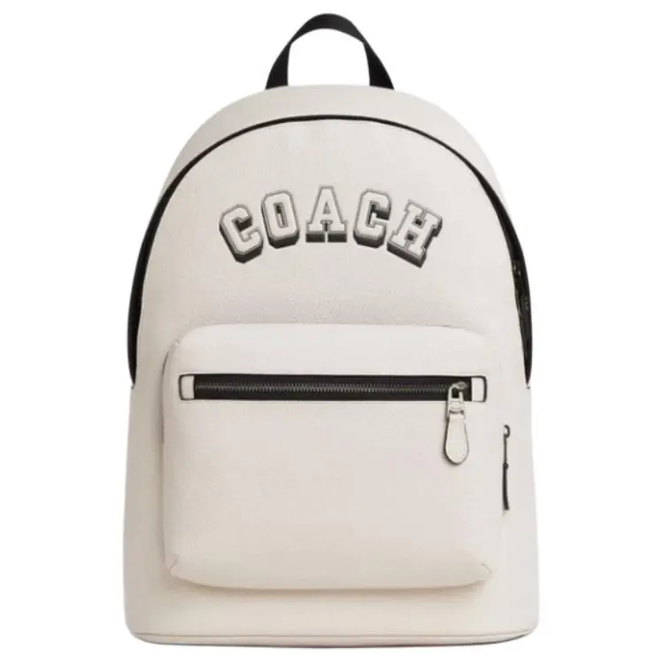 Coach Varsity 32 Logo Leather Backpack for Men, Casual Style in Black and White