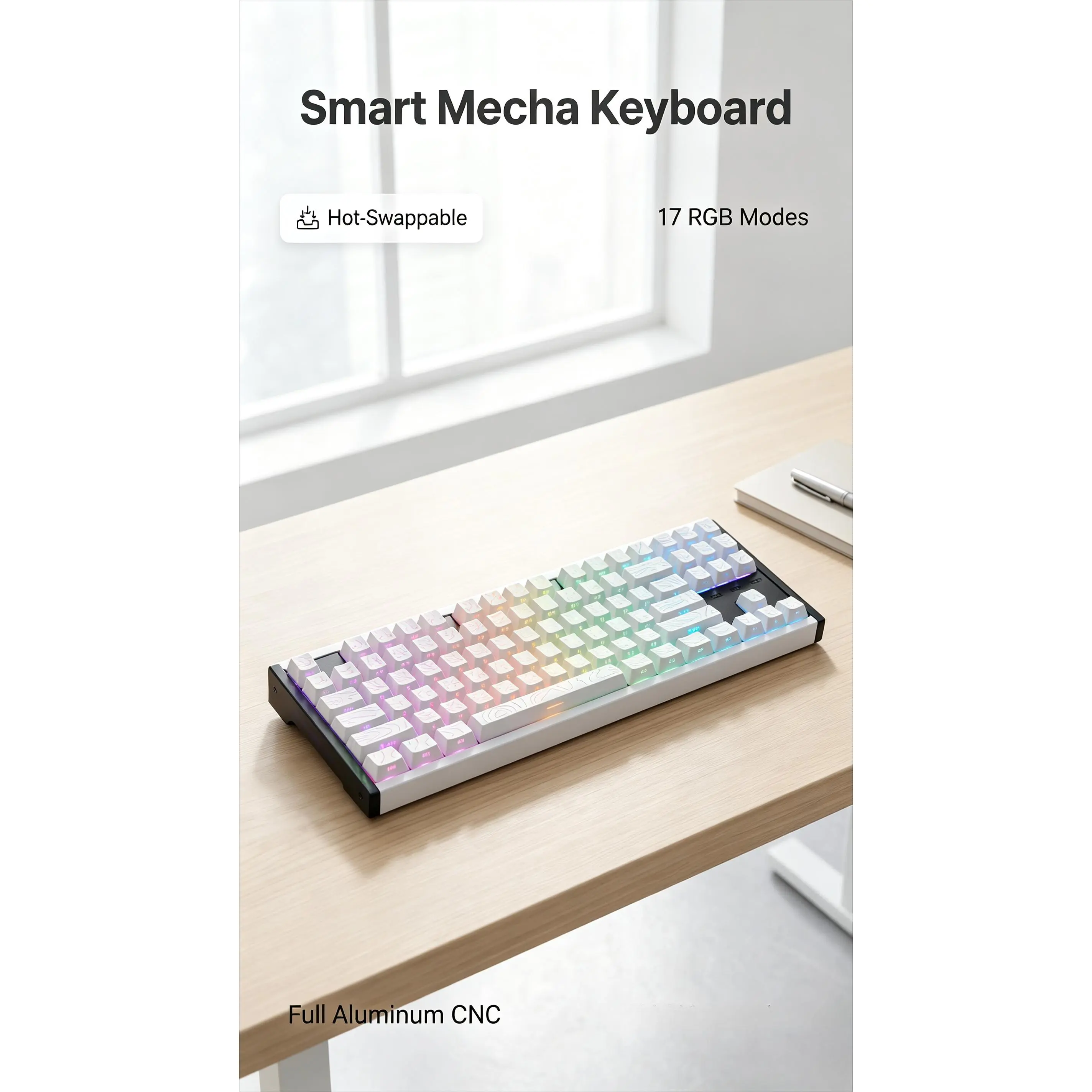 ASMR-Ready 87-Key TKL Gaming Keyboard, CNC Precision Aluminum Frame, Hot-Swap Keys, Compact Design, Compatible with PCs/Macs, Rgb Lighting, Aluminum Mechanical Keyboard, Hot Swappable Keyboards