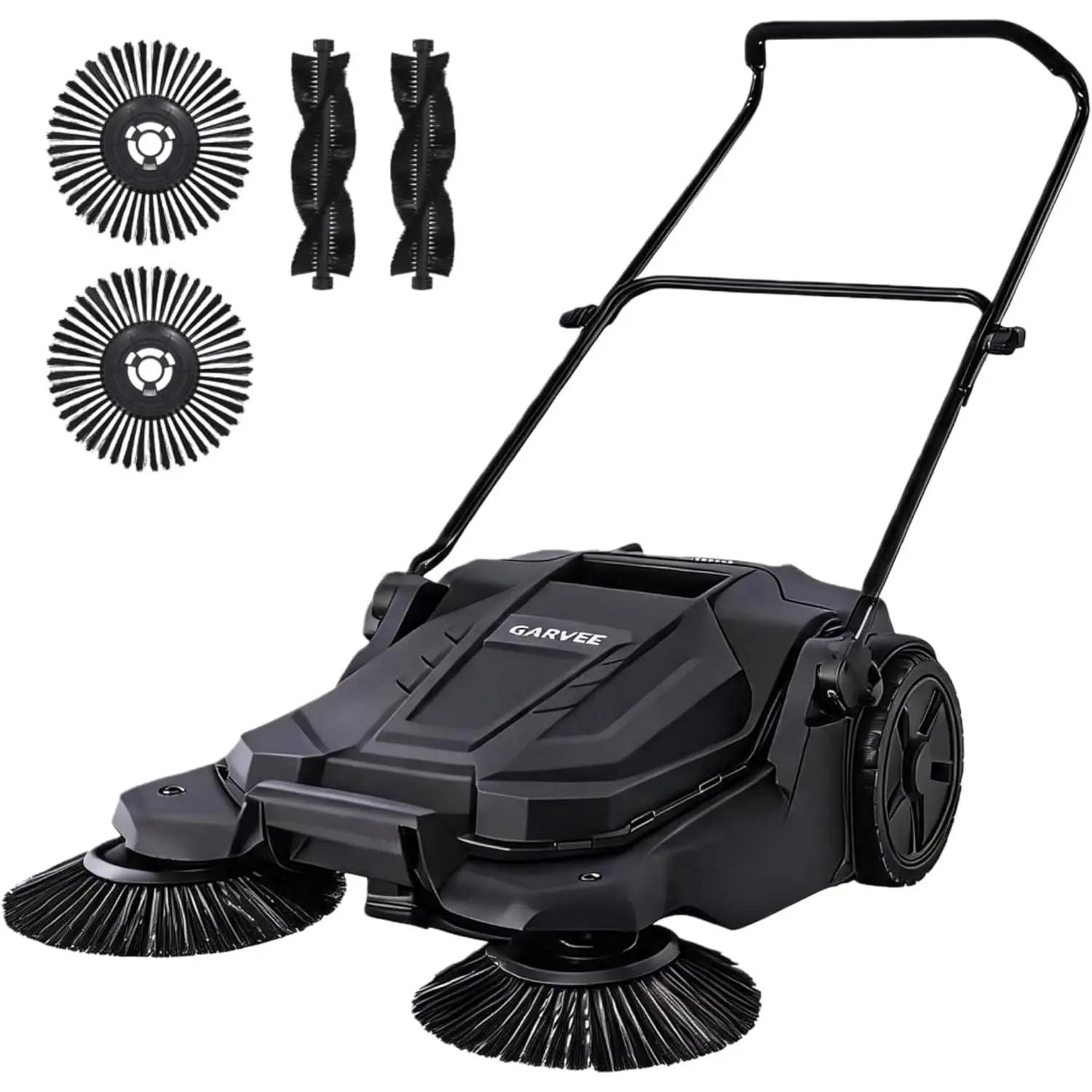 Walk-Behind Hand Push Floor Sweeper, 25.6" Sweeping Width Manual Sweeper with 5-Gallon Waste Container, Adjustable Folding Handle for Garage, Workshop, Driveway, Patio