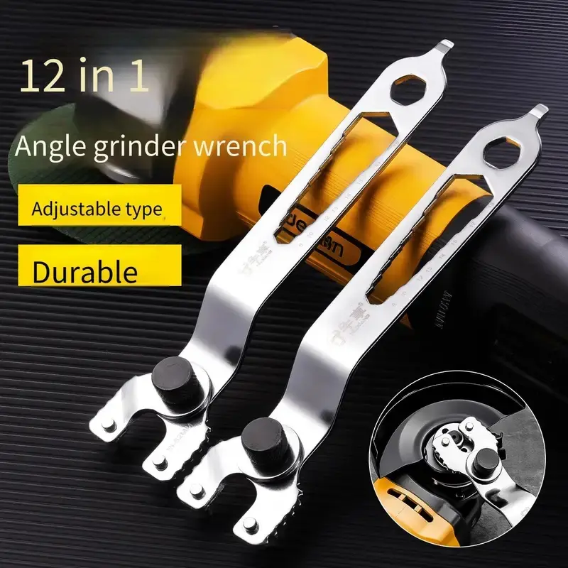 Universal Heavy-Duty Angle Grinder Wrench | 12-in-1 Adjustable Multi-Function Spanner with Pry Bar