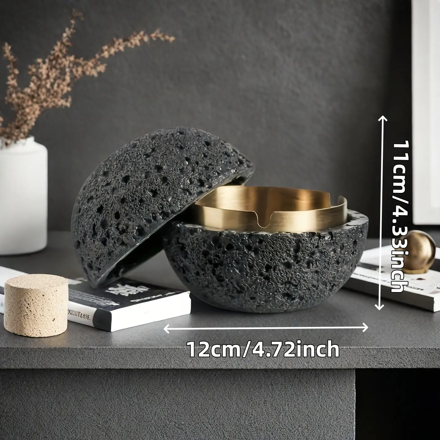 Nordic Industrial Style Ashtray, Handcrafted Natural Texture, Decor, Bar, Man Cave, Detachable Stainless Steel Bowl, Easy Clean, Ideal Gift for Father's Day