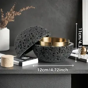 Nordic Industrial Style Ashtray, Handcrafted Natural Texture, Detachable Stainless Steel Bowl, Easy Clean, Ideal Gift for Father's Day