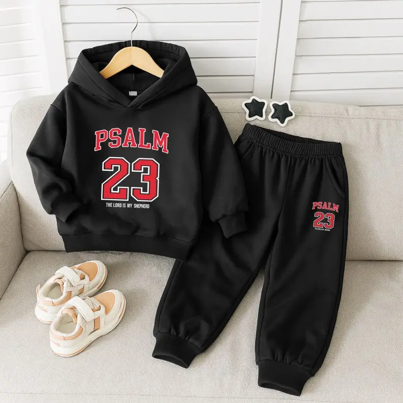 Unisex Psalm 23 Print Hoodie Tracksuit Set, Fleece Lined Sweatshirt & Joggers, Fall & Winter Casual Outfit for Indoor & Outdoor Wear