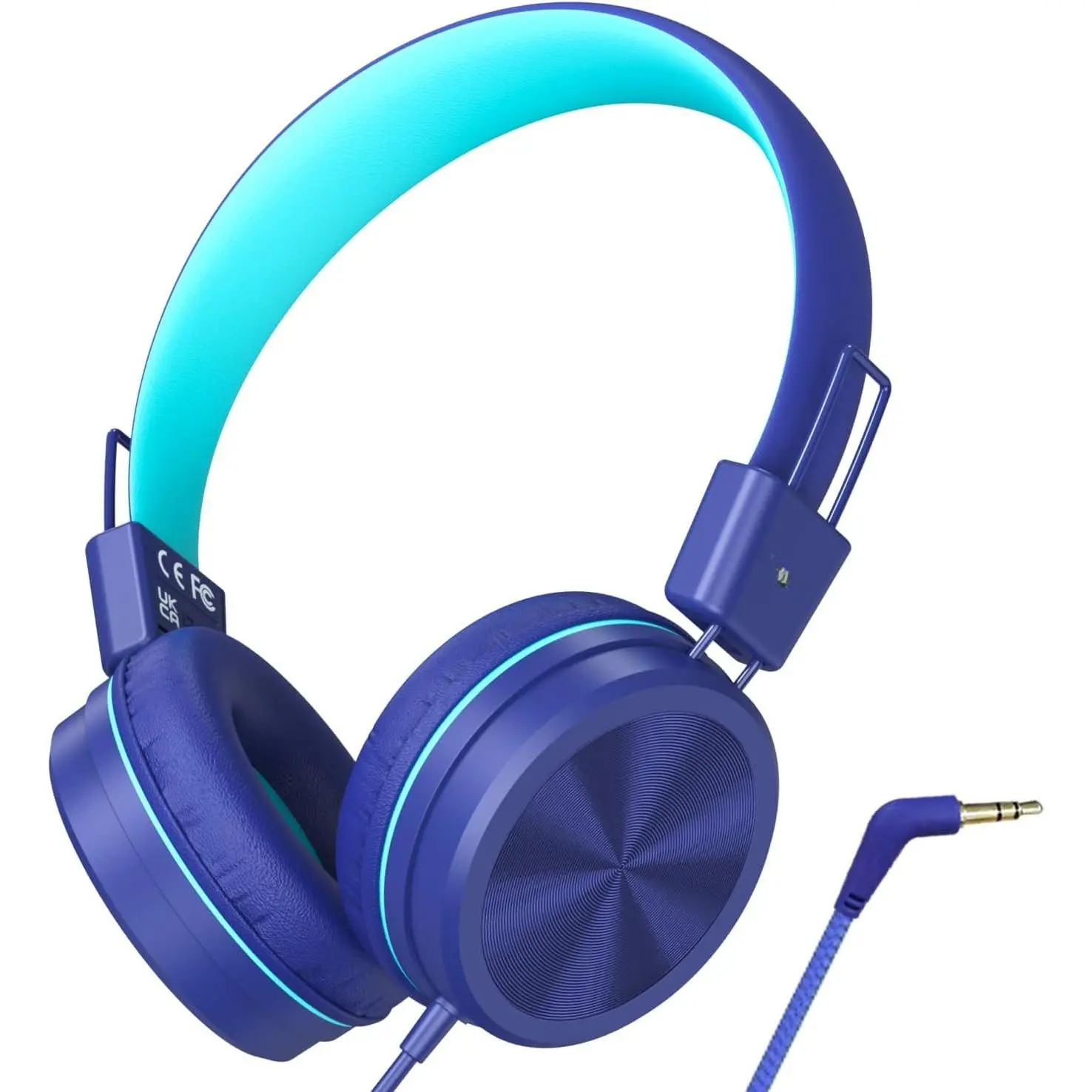 Headphones,  Headphones with Safe Volume Limiter 94dB, Wired School Headphones for , 3.5mm Adjustable -Ear Headphone for Boys/Girls//Teens/iPad/, Dark Blue