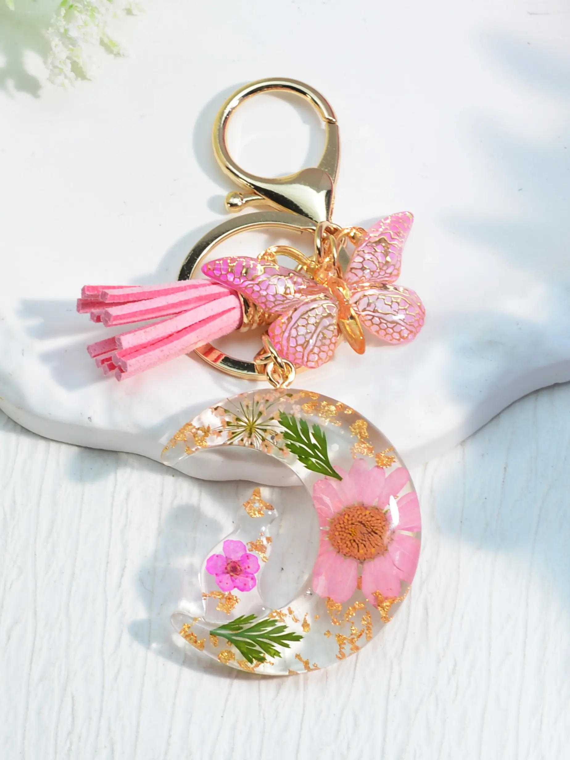 Cat Moon Flower Keychain, Butterfly Tassel Accessory, DIY Decoration for Bags, Car, Backpack, Valentine's Day Gift, Birthday Present