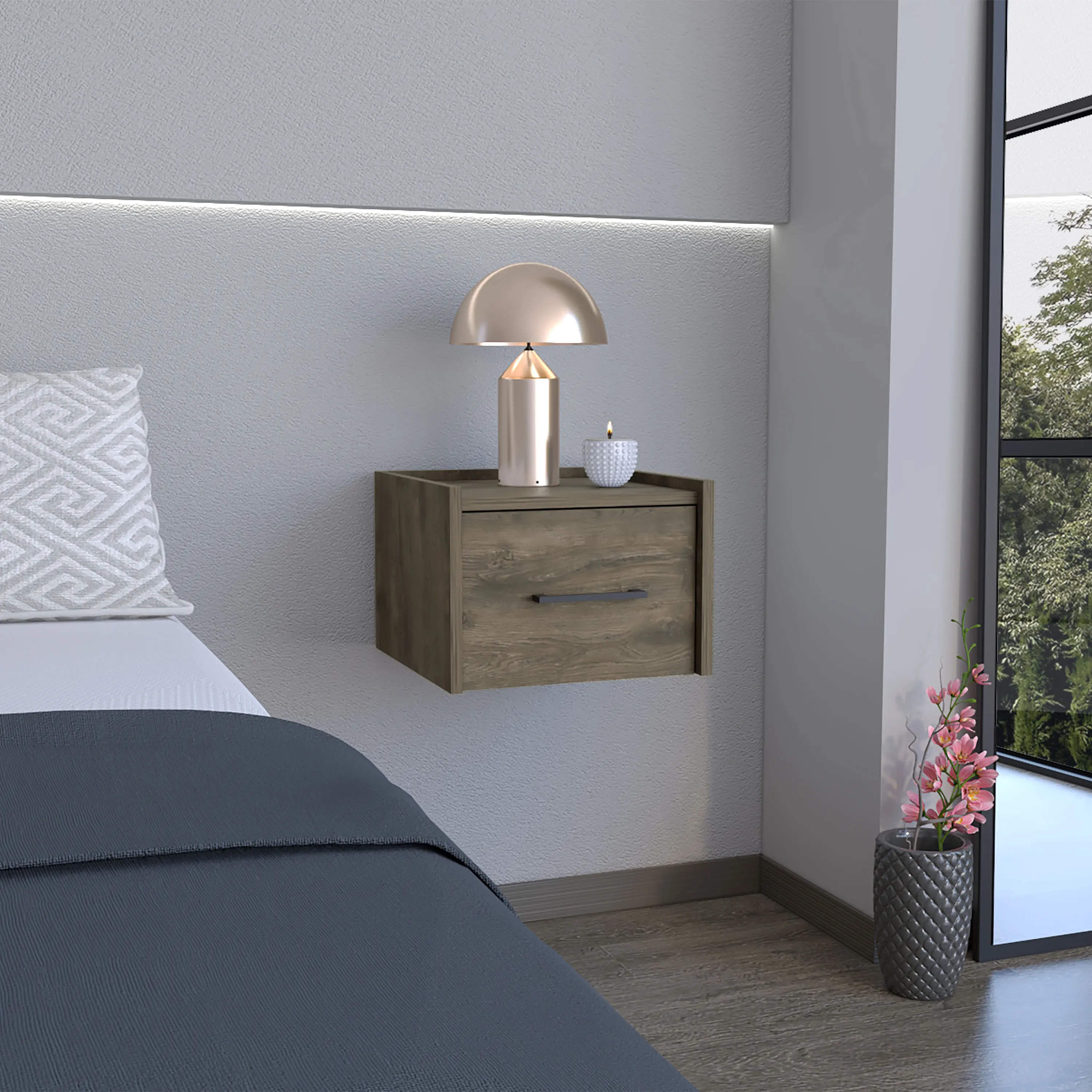 Nokaa Floating Nightstand Wall Mounted Bedside Table with Drawer, Space Saving Modern Night Stand for Bedroom, Engineered Wood Dark Brown, 13.8x13.2x9.8 Inch, Easy Assembly, FSC Certified