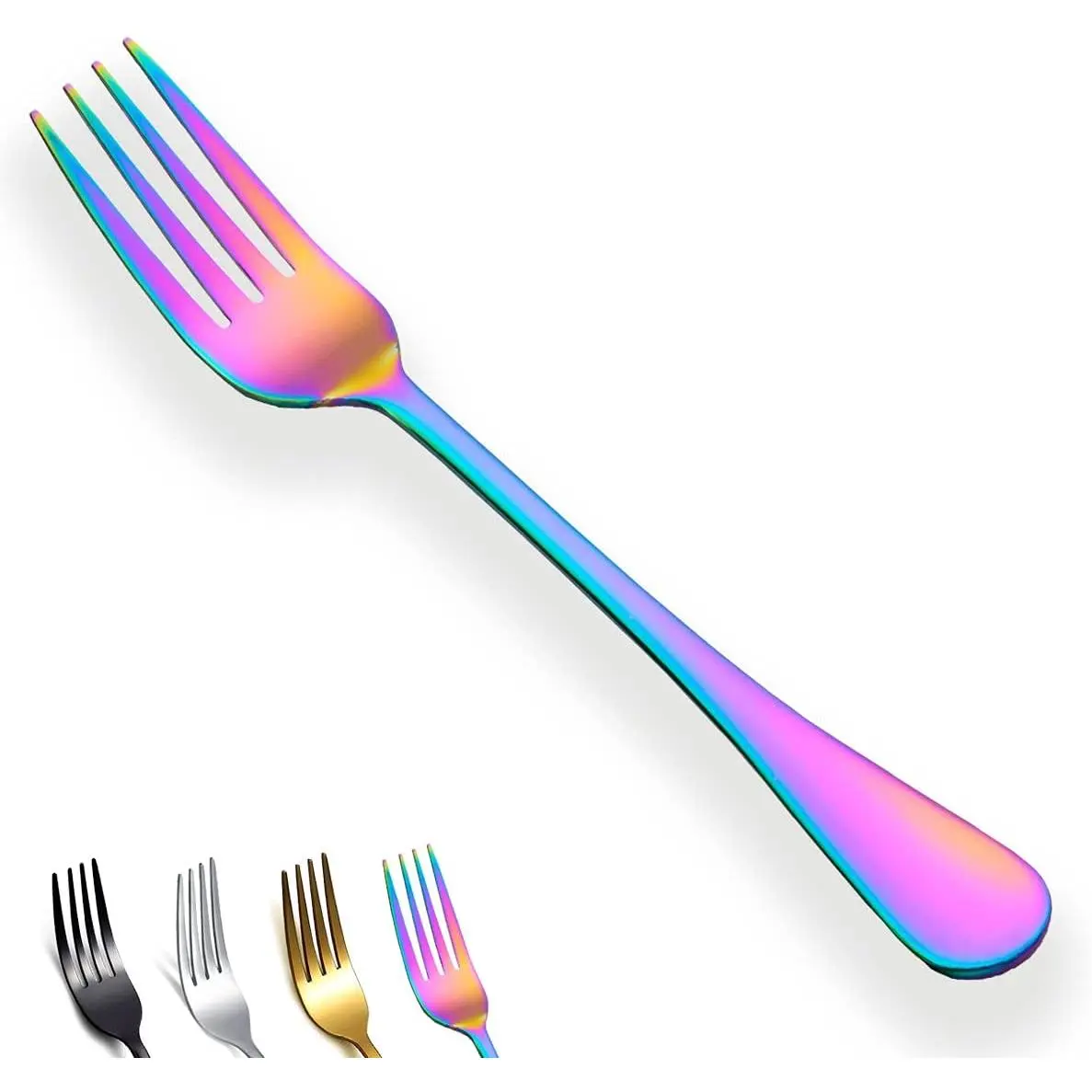 Rainbow Dinner Forks Set of 4,  Stainless Steel Titanium Mutil-Color  Fork Set, Colorful Forks And Spoons Silverware, Table Forks Set Sturdy And Dishwasher Safe