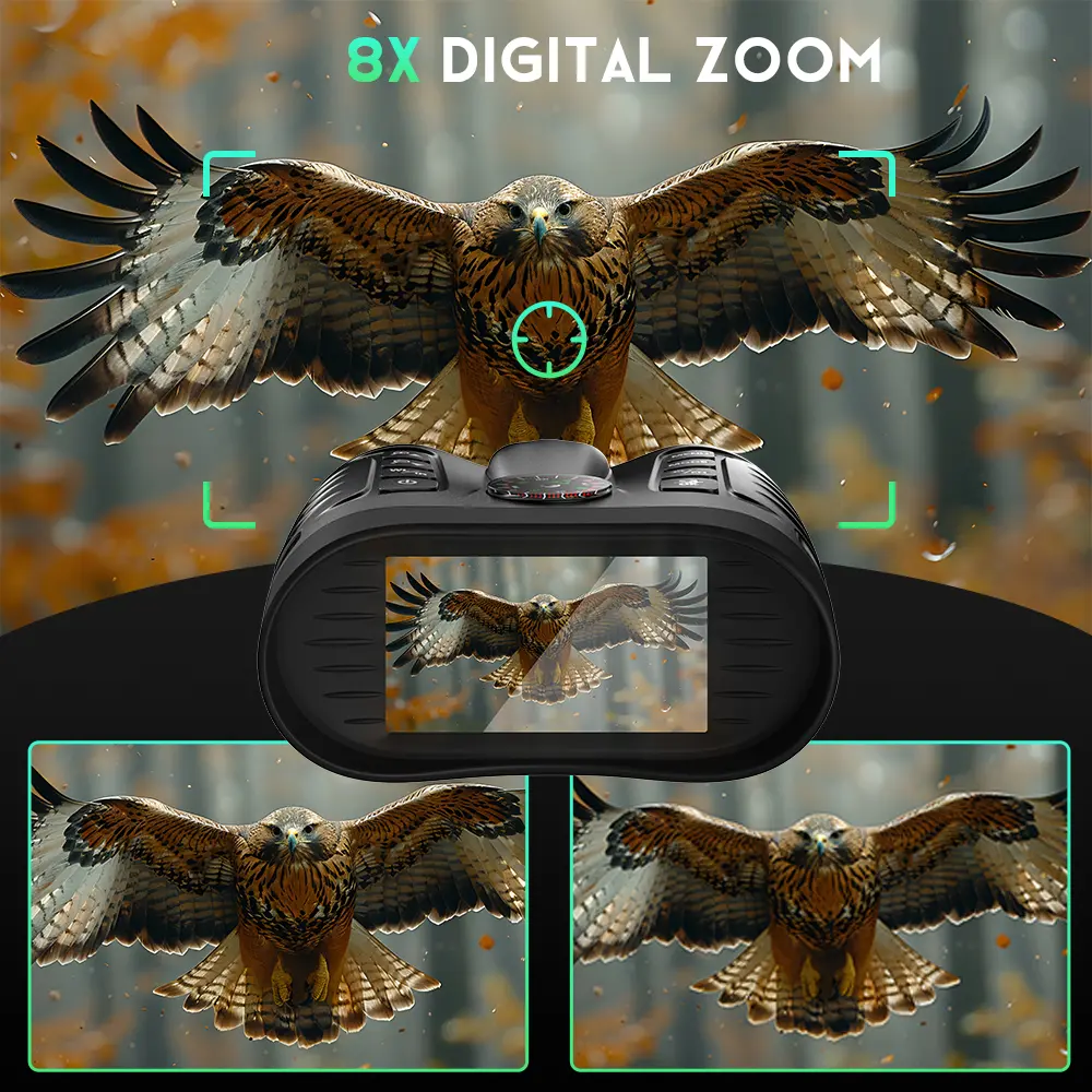 NV2185 4K Night Vision Binoculars | 400M Full Dark Range, Built-in Compass, 8X Zoom, Dual IR Night Vision & Flashlight, 4500mAh Battery for Wildlife, Camping & Night Fishing