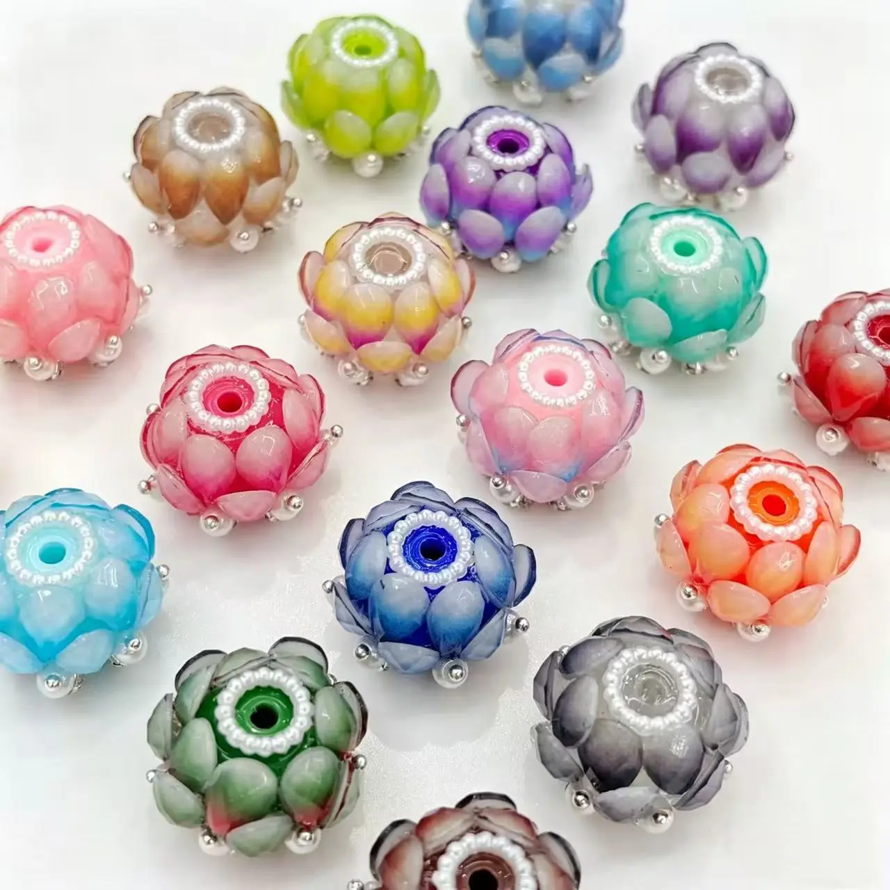 Sage--P31-Mixed Colors Gradient Two‑Tone Flower Fancy Beads