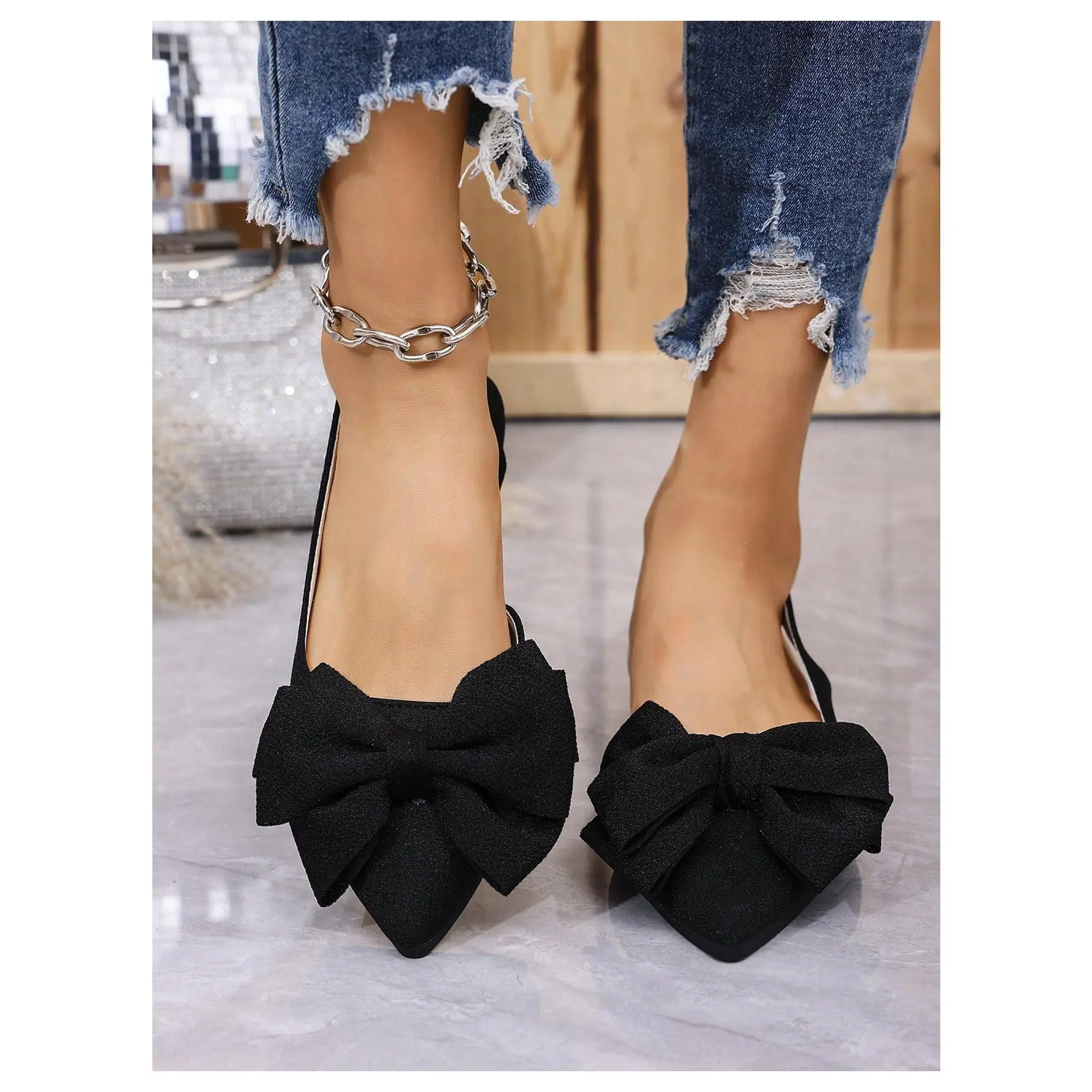 Bow Pointed Toe Slingback Flats Dressy Closed Toe Loafer Wedding Evening Shoes Trendy 2026