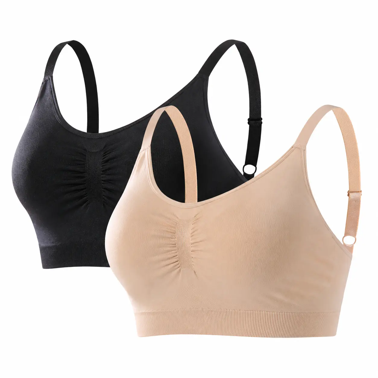 Women’s Seamless Wireless Padded Bra, Soft Support Bralette with Adjustable Straps and Ruched Front, Comfortable Everyday Underwear