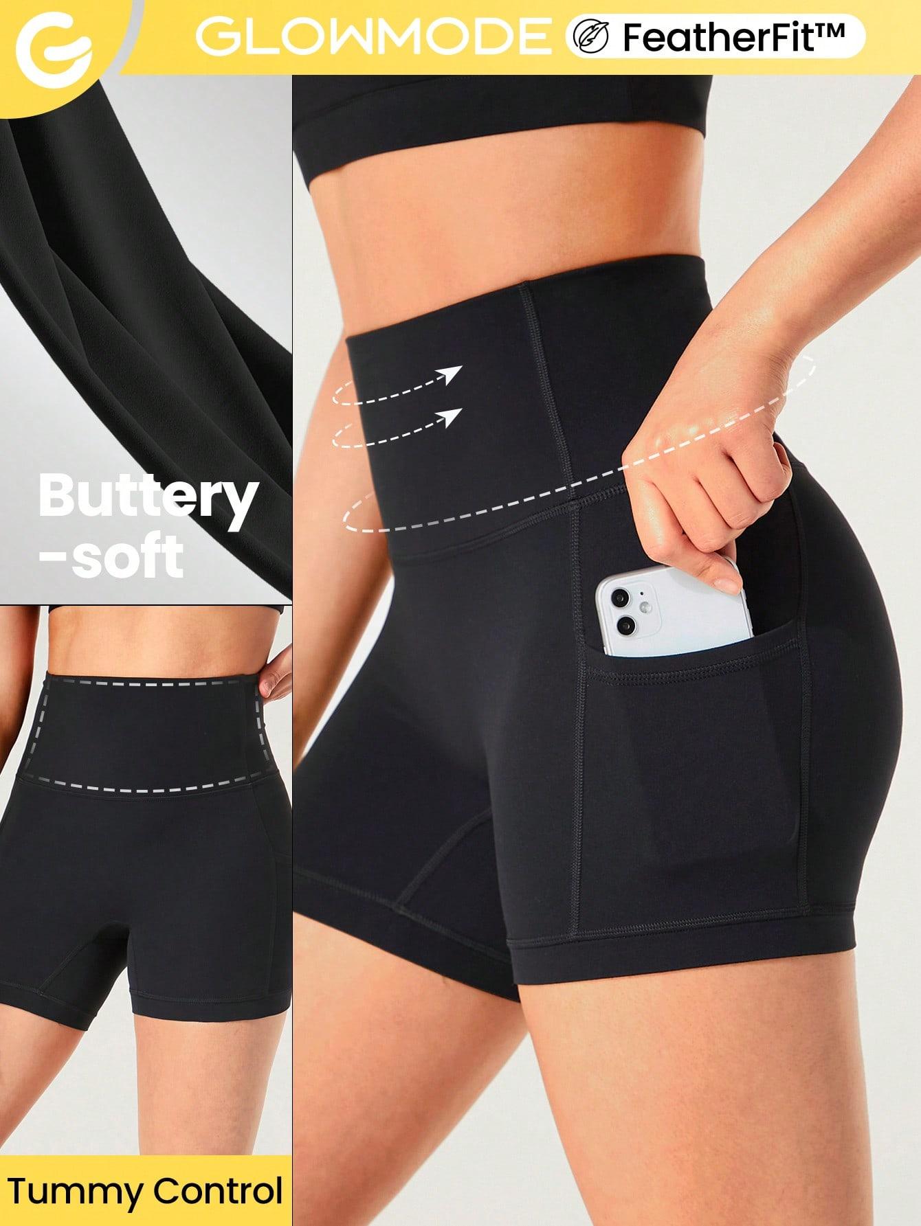 GLOWMODE 4.3" FeatherFit Anti-Slip Pocket Bike Shorts Non Front Seam Low Impact Cycling Running Gym Workout