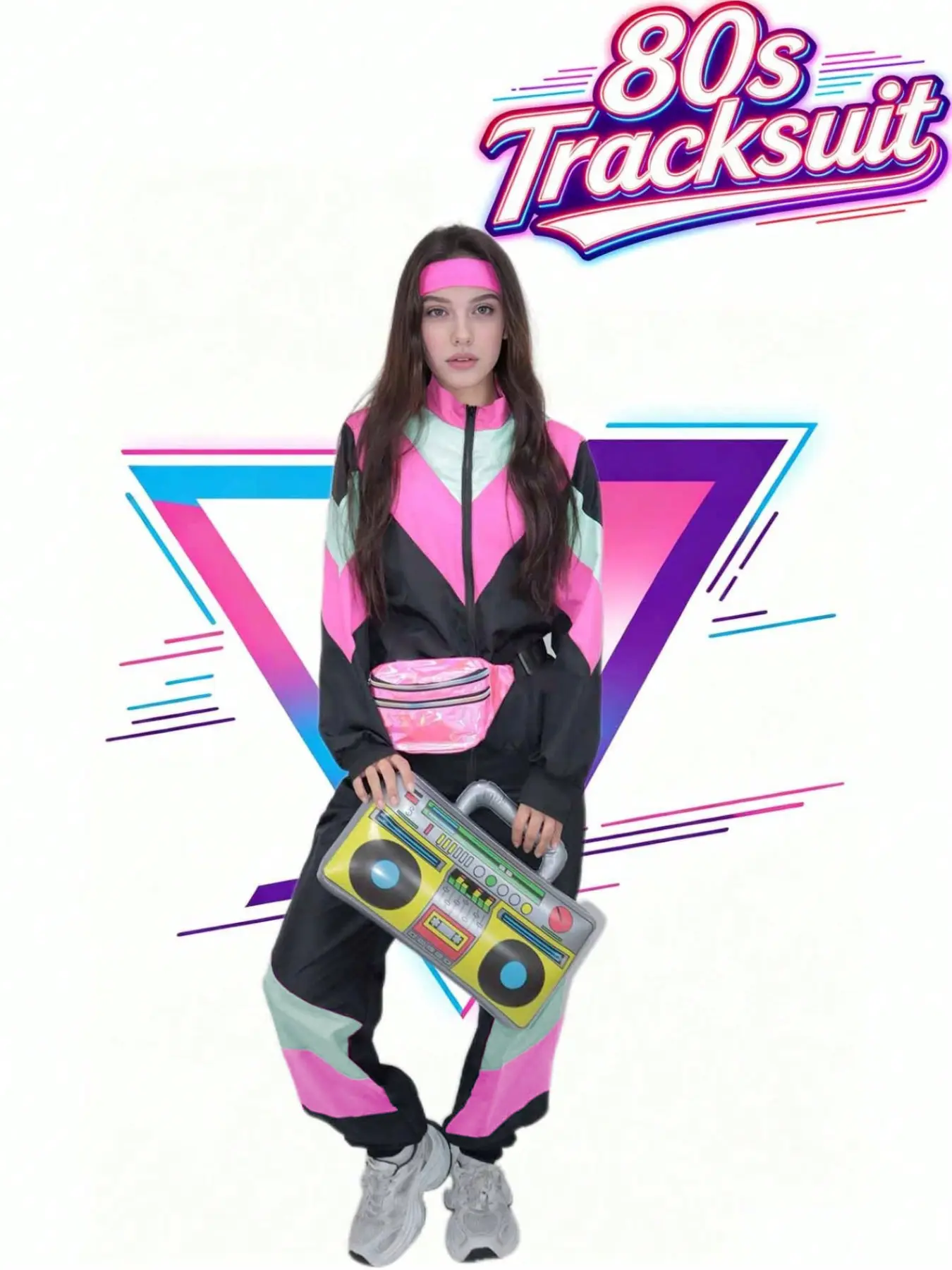 2-piece Set，80s Retro Sporty Suit Set, Neon Colorblock Disco Outfit for Adults, Cosplay Costume for Disco Parties, Halloween, Vintage Dance Events