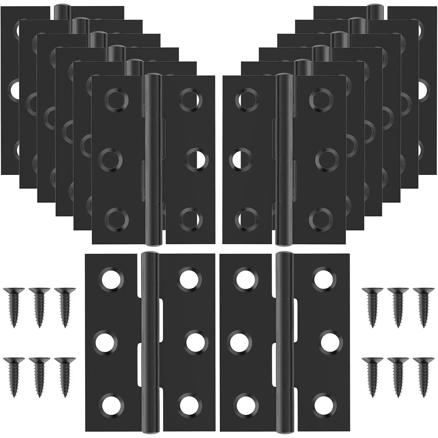 16 count Small Stainless Steel Door Hinges, 2 inch Window Folding Hings,  Furniture Hardware with 96 Screws (Black)