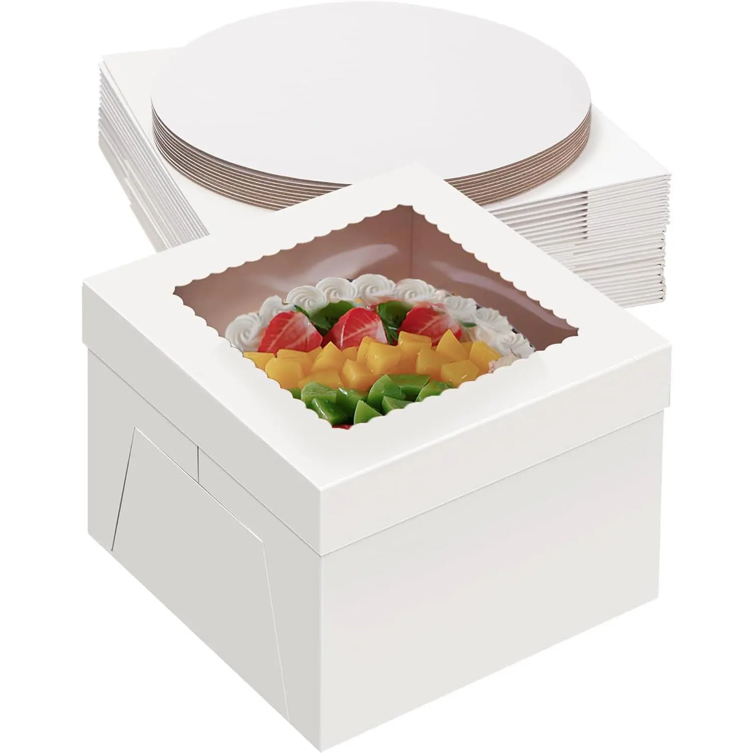 20Pack 12 Inch Cake Boxes With Cake Boards (10 boxes & 10 boards), 12X12X8 Inch White Bakery Boxes With Windown For Cajas Pasteles, Cookie, Pastries,Pie, Wedding, Birthday, Fathers day
