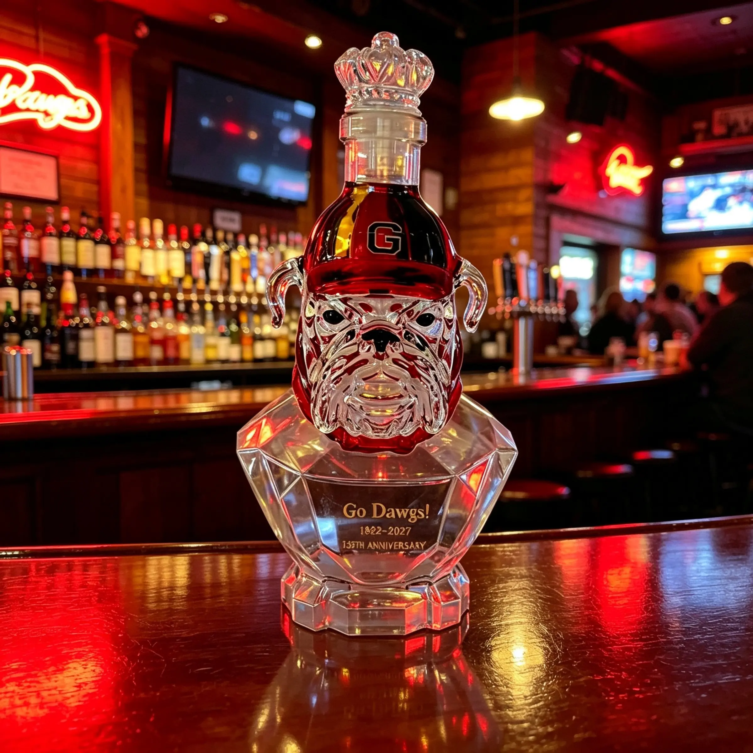 Bulldog-Shaped Glass Liquor Decanter Flask, 2 Styles with Crown Lid & Flat Cap, Elegant Bar Ware Decor, Perfect Gift for Whiskey Lovers