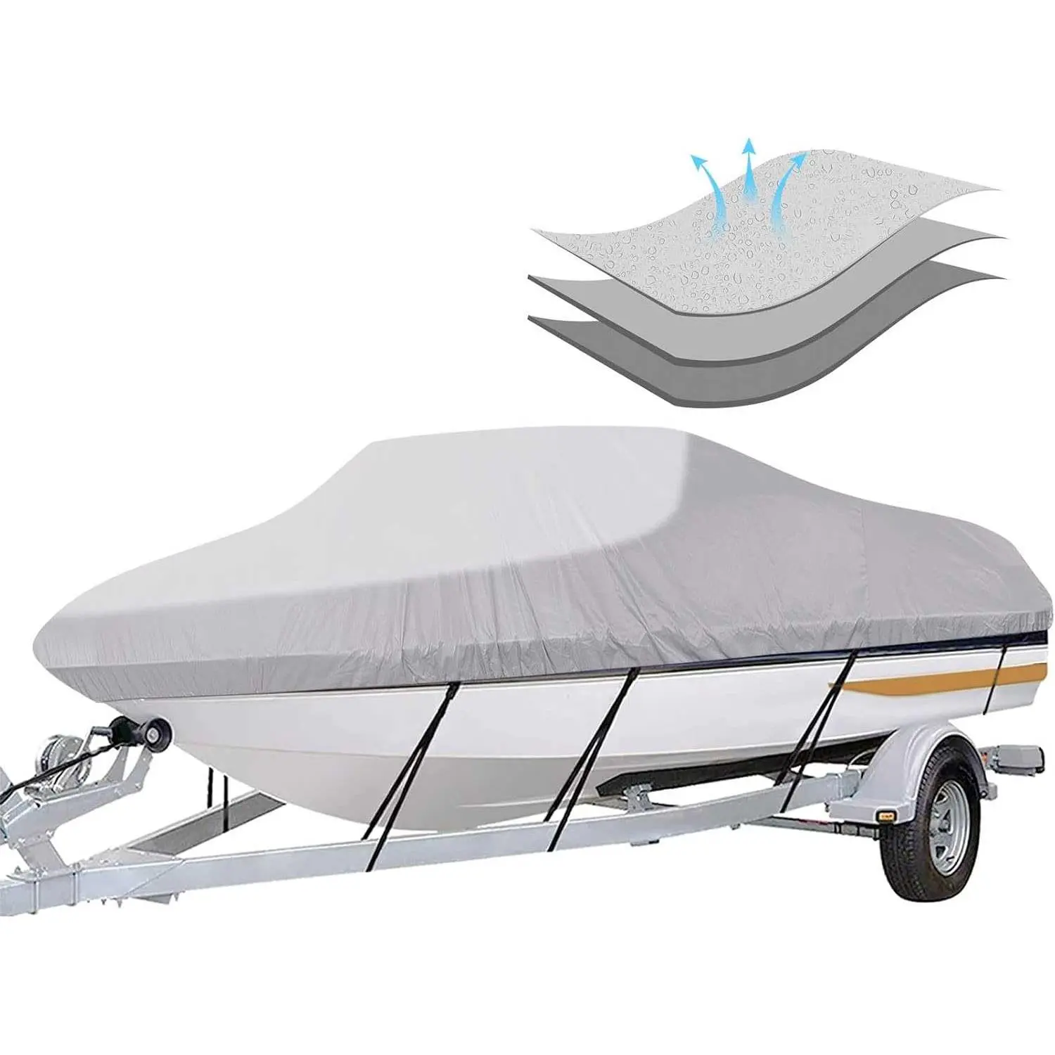 Trailerable Boat Cover- 17'-19' Heavy Duty Waterproof Tarp Covers with Storage Bag, Fits V-Hull, Fish&Ski, Pro-Style, Fishing, Runabo DL260808C05