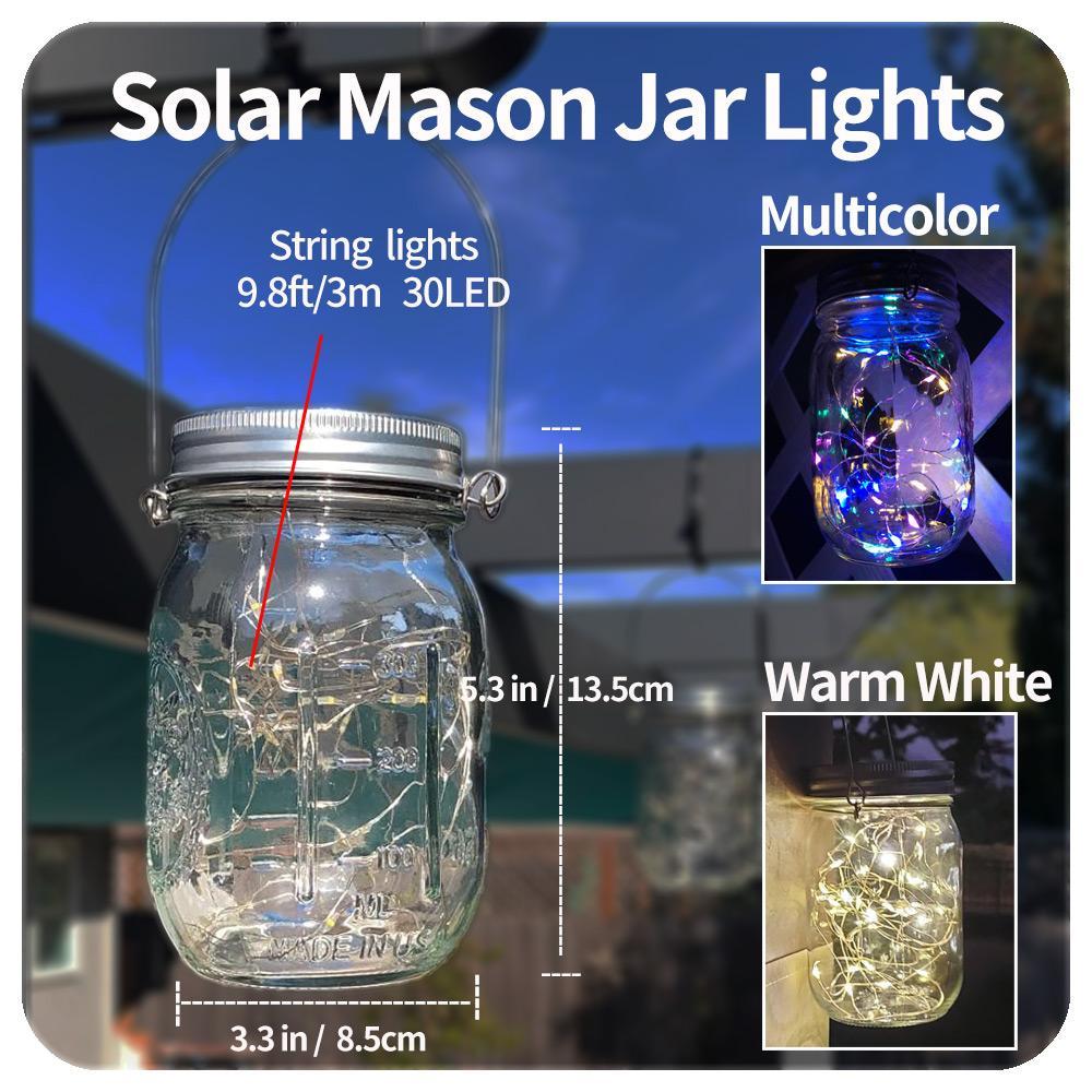 Solar Powered Mason Jar Light, LED String Light, Waterproof Mason Jar Light with Hanger, Outdoor Decorative Light for Garden, Patio, Roof Deck, Fence