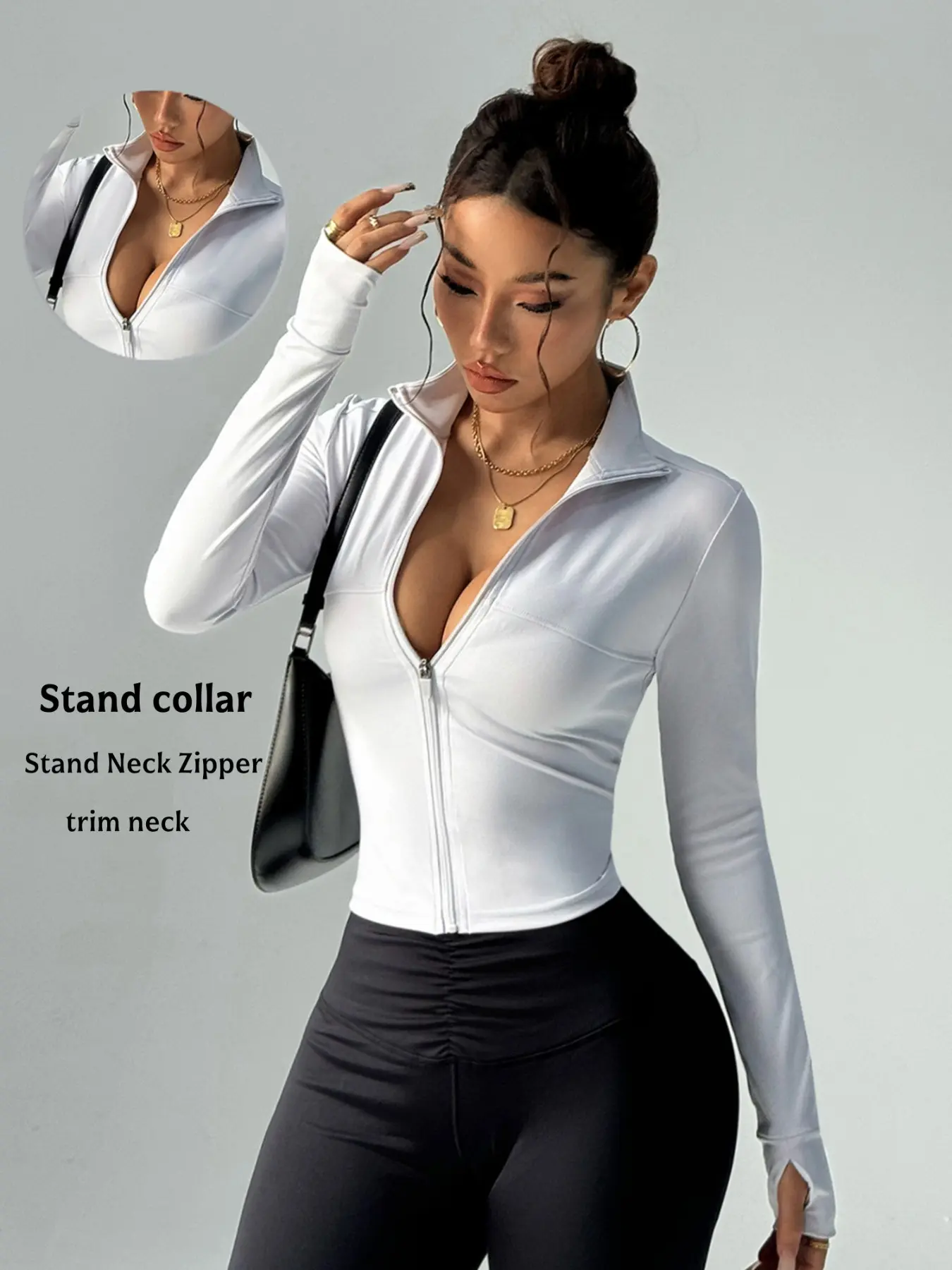 Women's Zipper Stand Collar Fitness Yoga, Yoga Jackets, Quick-Dry Sportswear, Casual Workout Jacket, Fall Versatile Top, Waist Cinch, High Stretch Comfort
