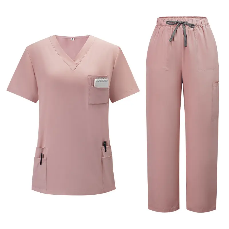Women's 2 Piece Medical Scrub Set, V Neck Short Sleeve Scrub Top with Multiple Utility Pockets and Straight Leg Drawstring Cargo Pants, Professional Nurse Uniform for Doctors, Dental Staff, Caregivers, Clinics, Hospitals and Healthcare Workwear