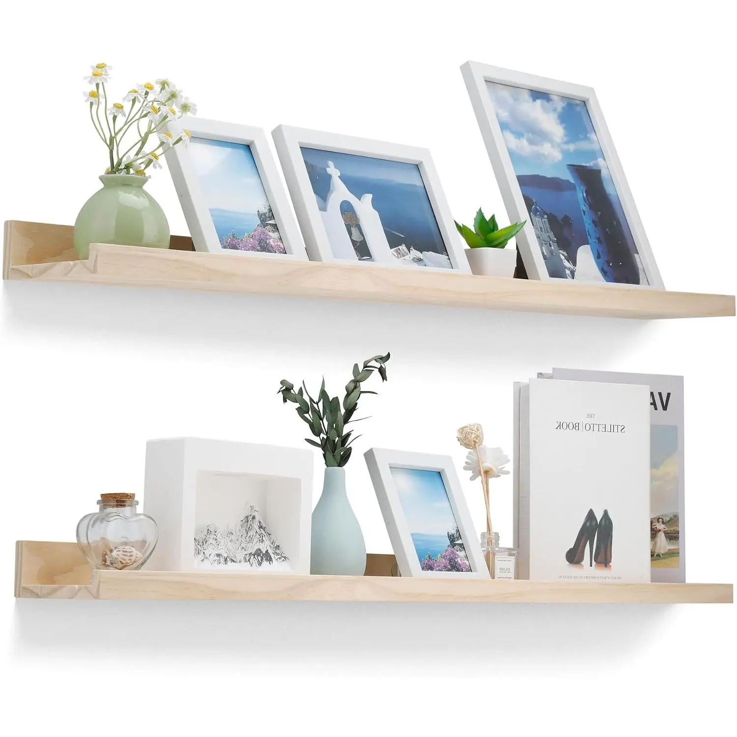 36 Inch  Pine  Floating Shelves for Bedroom, Wide Picture Ledge Set of 2, Wall Mount Unfinished Shelf Can be Stained  Book Shelves for  Bedroom Living Room Bathroom Kitchen