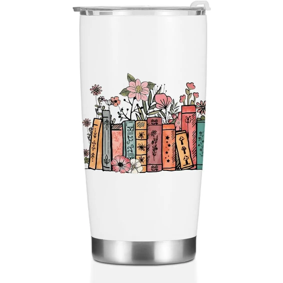 20oz Cute Stainless Steel Insulated Thermal Tall Cylinder Tumbler with Sealed Lid - Book Lovers Reading Accessories, Birthday Gift Ideas for Women, Librarian Friendship Christmas Gifts