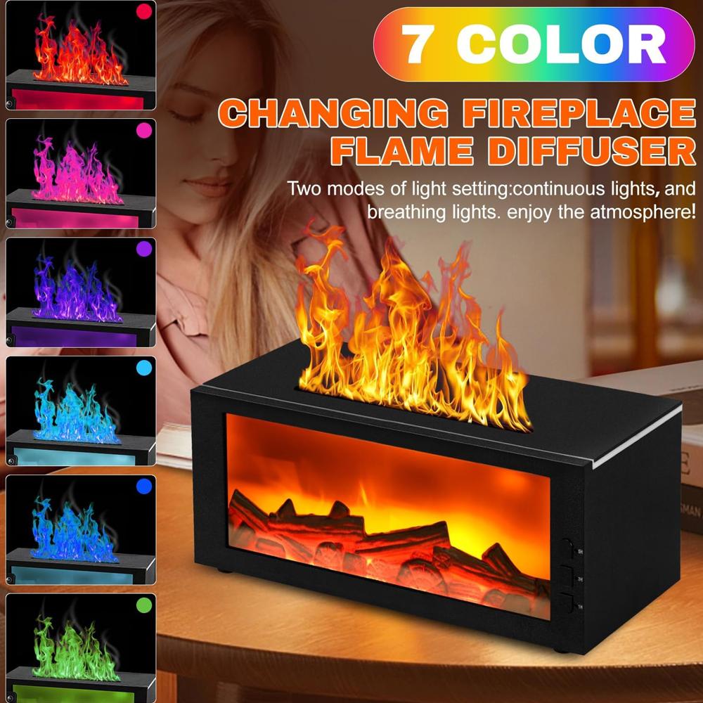 Upgraded 300ml Fireplace Diffuser Essential Oil 7 Colorful Large Flame Fire Humidifier Changing Aroma Diffuser for Aromatherapy Yoga Room Bedroom, Room, Office, Home with Remote Timer and Auto Off Upgraded 300ml Fireplace Diffuser Essential Oil 7 Colorful Large Flame Fire Humidifier Changing Aroma Diffuser for Aromatherapy Yoga Room Bedroom, Room, Office, Home with Remote Timer and Auto Off