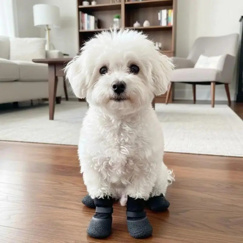 4 Pack Waterproof Anti-Slip Soft Sole Dog Boots, All-Weather Paw Protector Rain Shoes with Waterproof Coating, Secure Stay On Dog Booties for Small Medium Dogs Shiba Inu Corgi Poodle Daily Walking Summer Outdoor